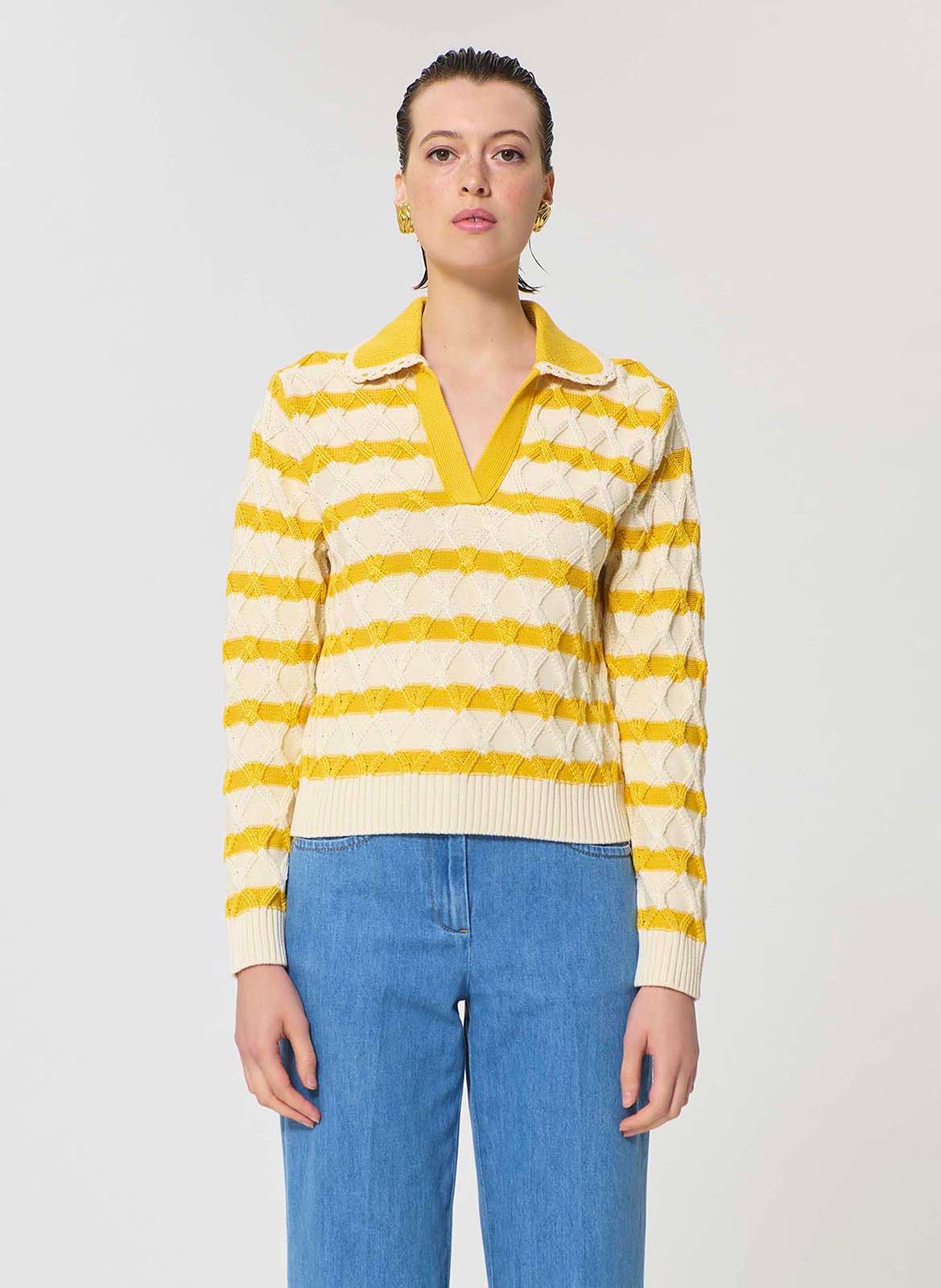 Straight V-neck striped cotton sweater TARA JARMON