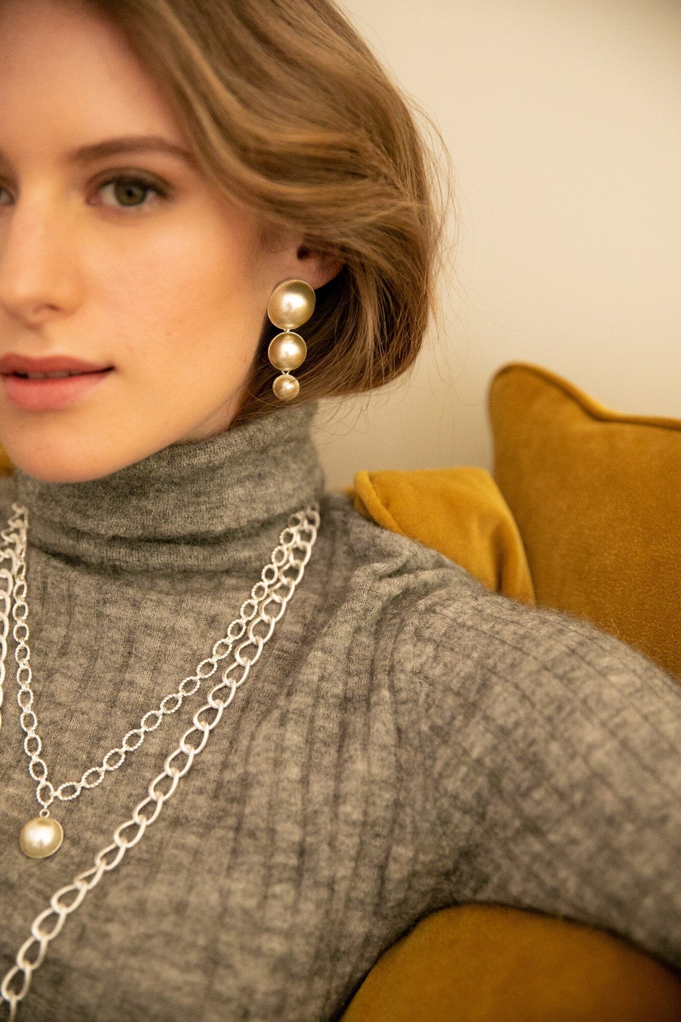 Dangling silver-plated pearl stud earrings MONSIEUR SIMONE Silver