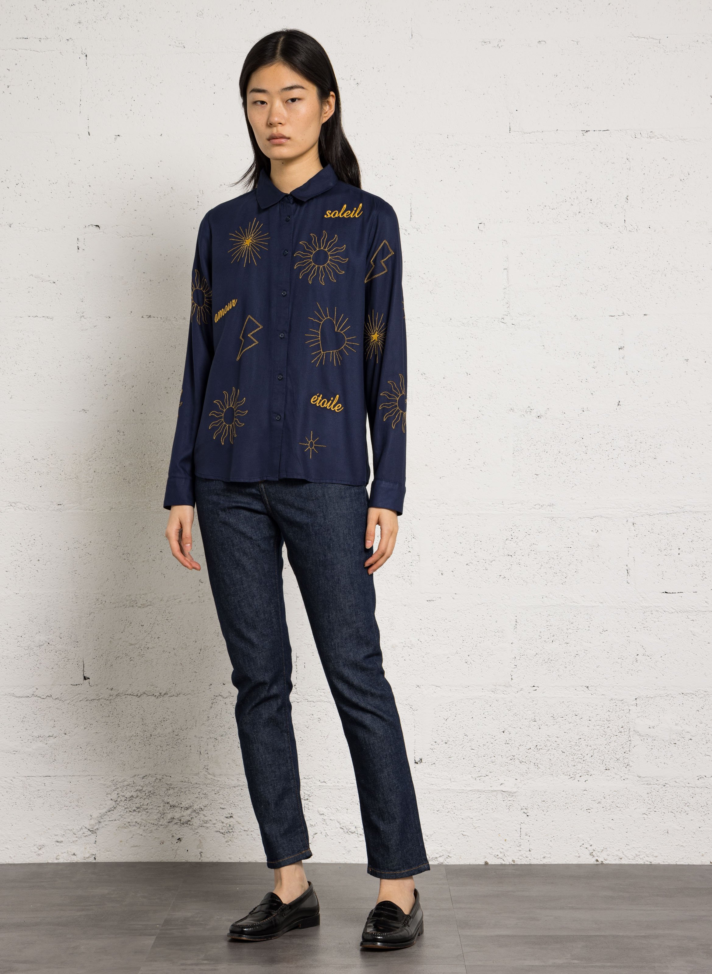 Chemise droite col classique brodée LA PETITE ETOILE Bleu