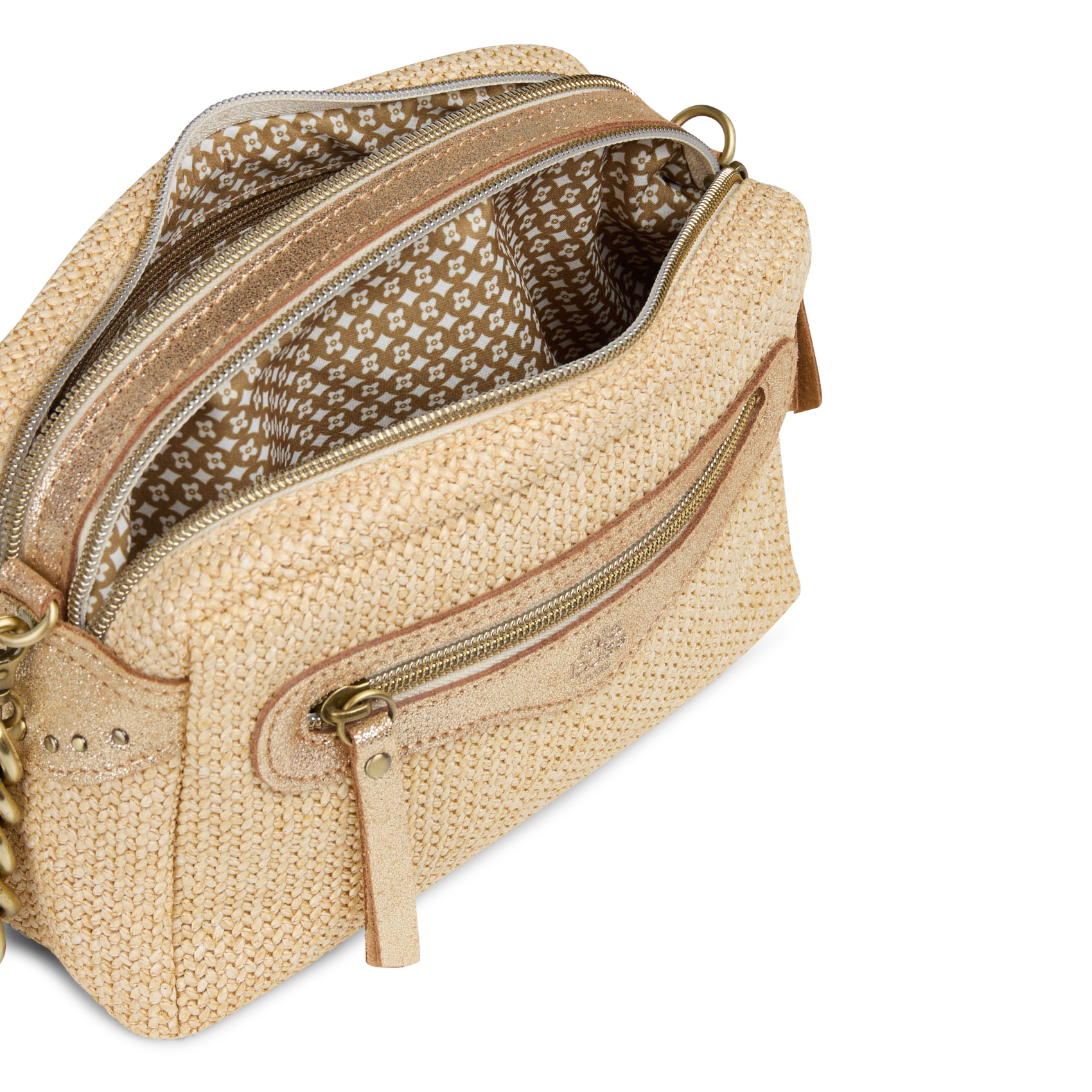 Sac bandoulière tressé à détail pailleté MILA LOUISE Beige