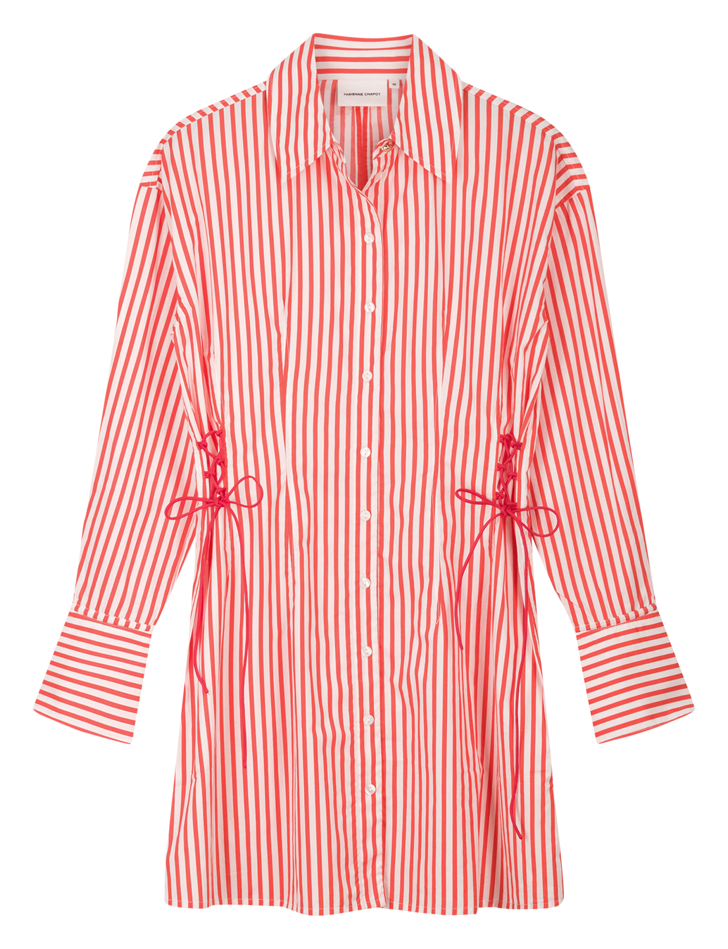 Kurzes Kleid mit klassischem Kragen aus Bio-Baumwolle mit Streifen FABIENNE CHAPOT Rot