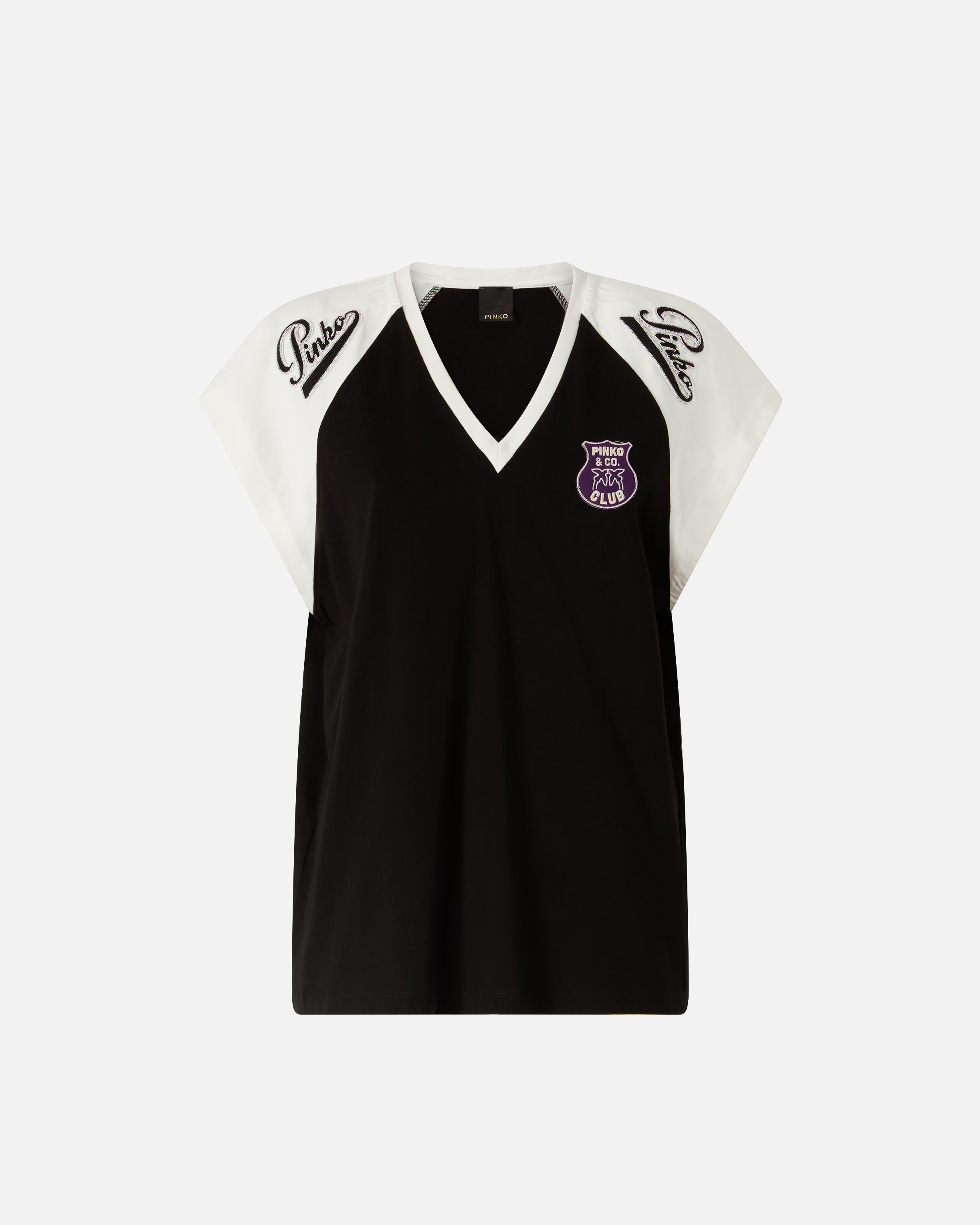 T-shirt col v avec écusson motif logo PINKO Multicolore