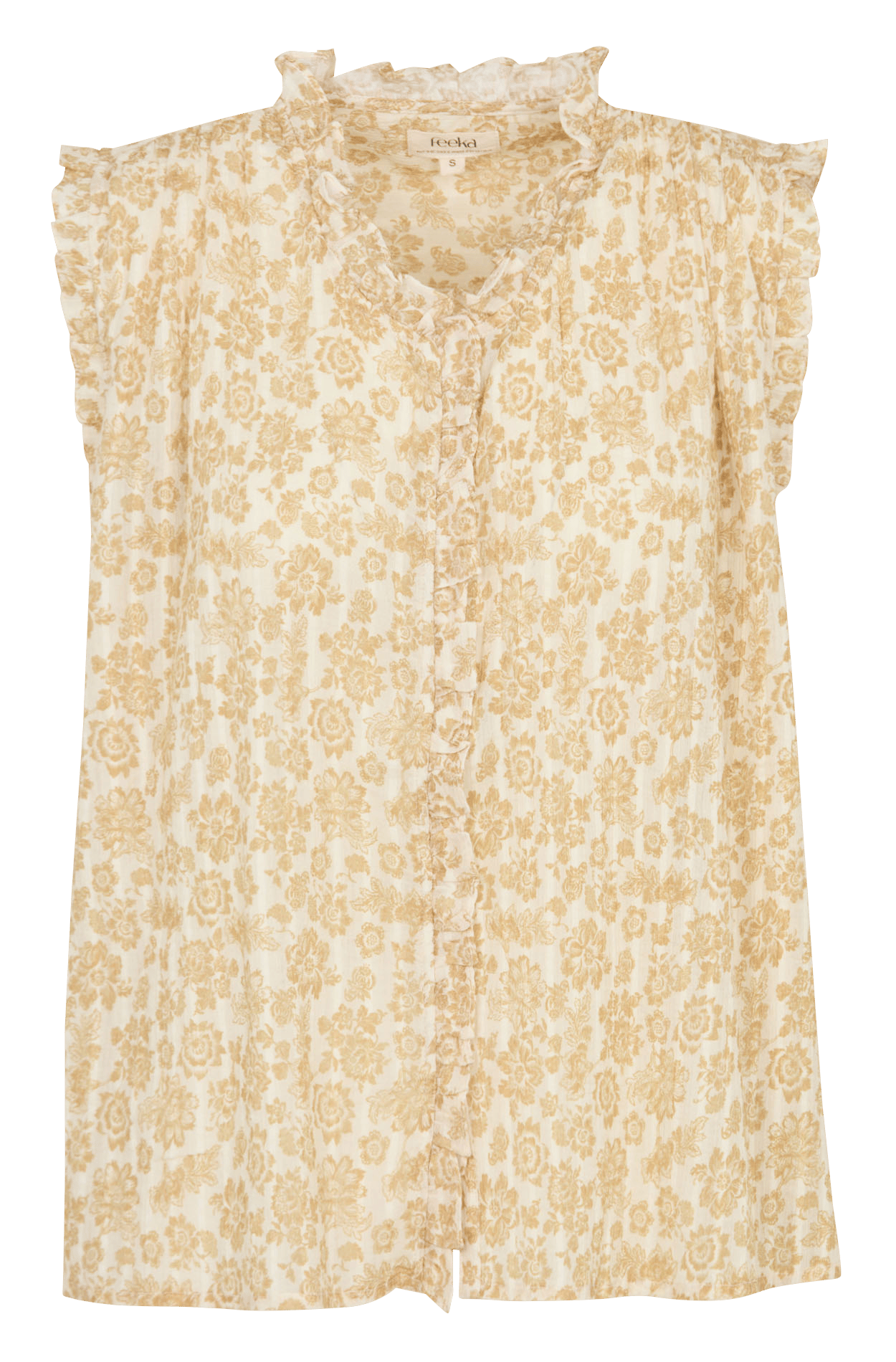 Top droit col rond en coton imprimé FEEKA Beige