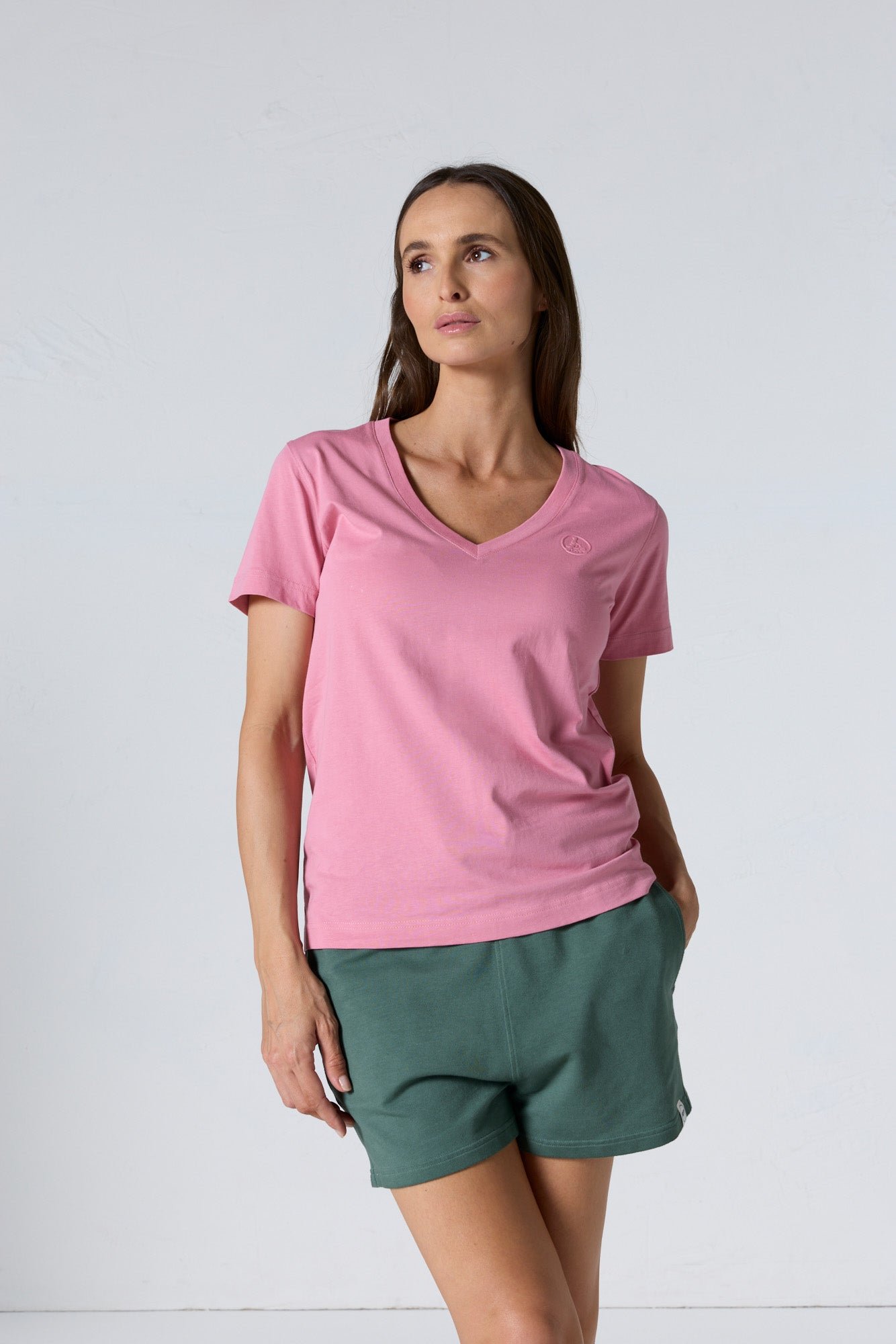 Solid V-neck cotton t-shirt Sofia 2.0 JOTT Pink