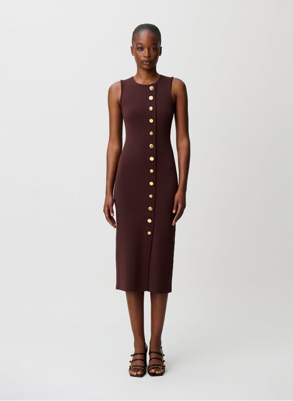 claudie pierlot brown dress Claudie Pierlot Sleeveless Satin Dress in Brown