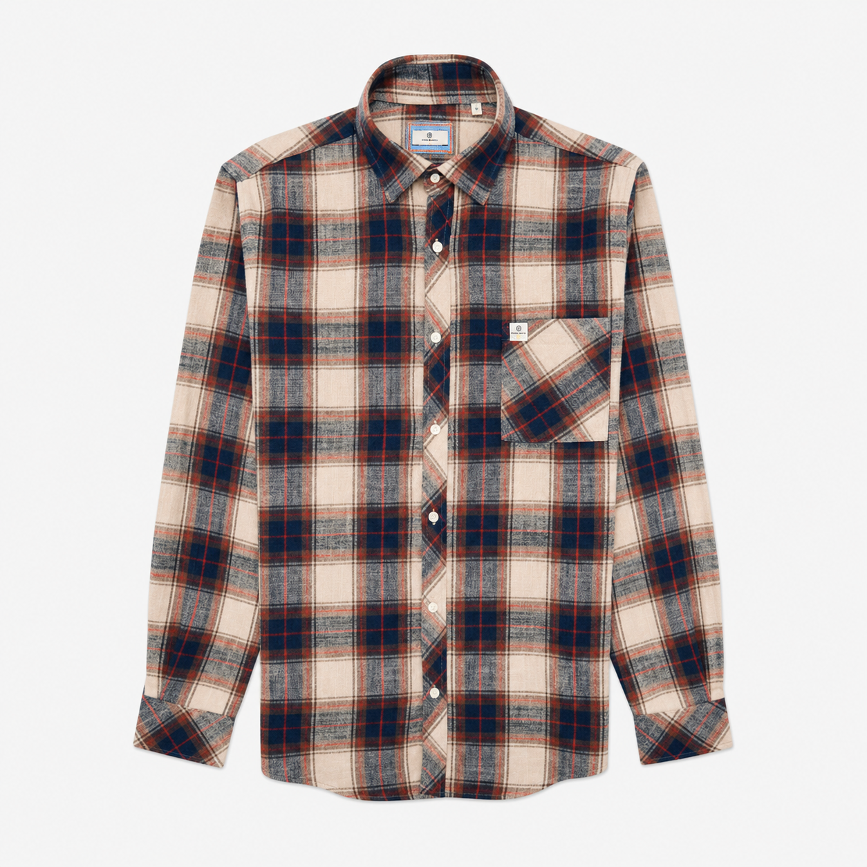 Long-sleeve brushed cotton check shirt SERGE BLANCO Beige