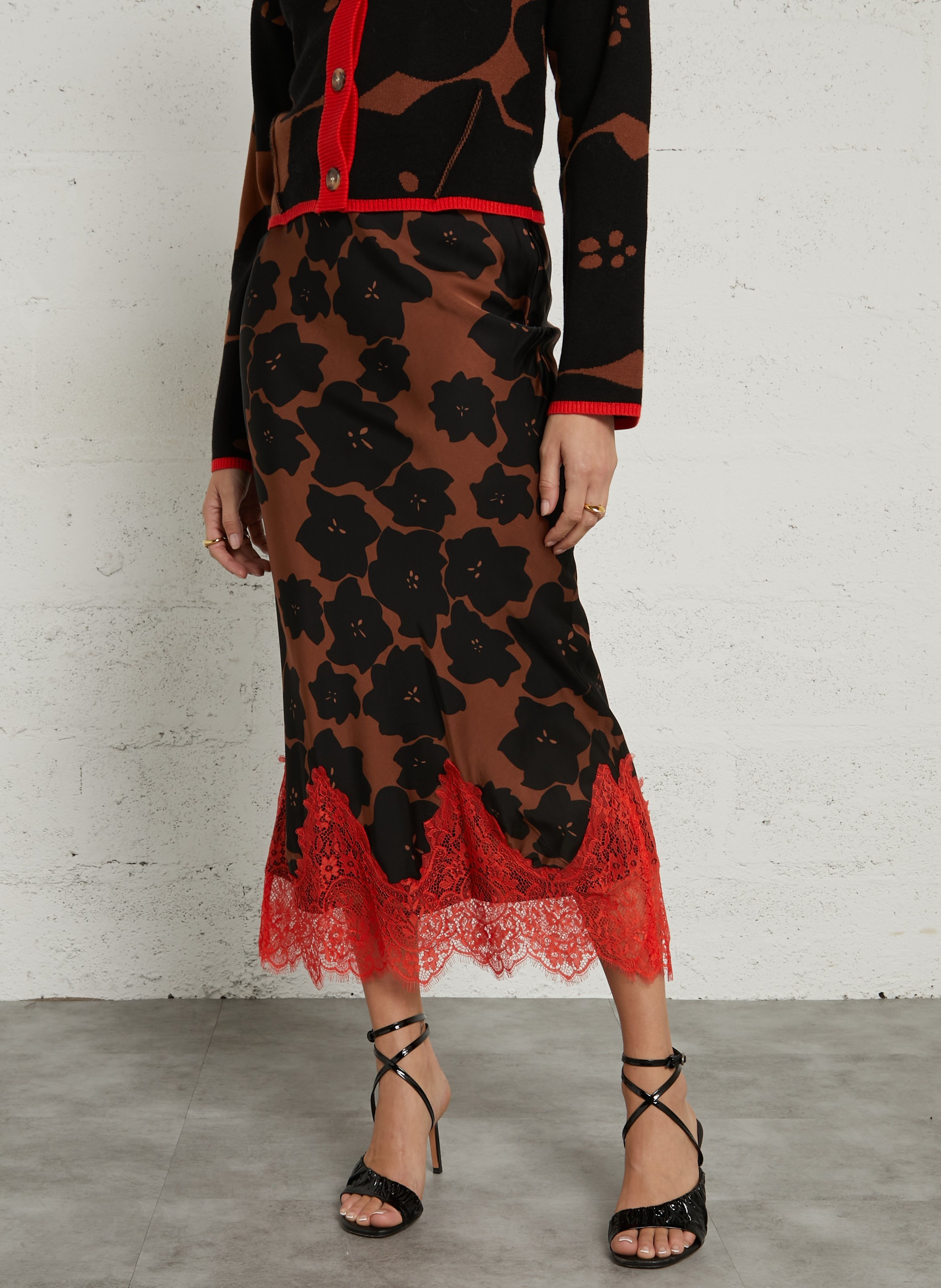 Long straight printed skirt NEVER FULLY DRESSED Brown