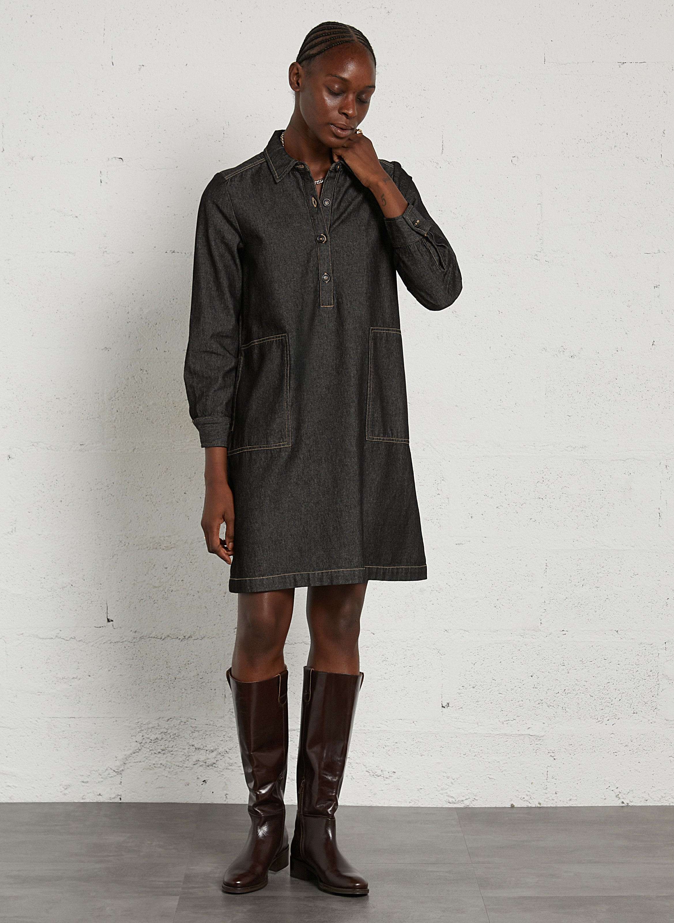 Robe courte col polo en coton NICE THINGS Gris