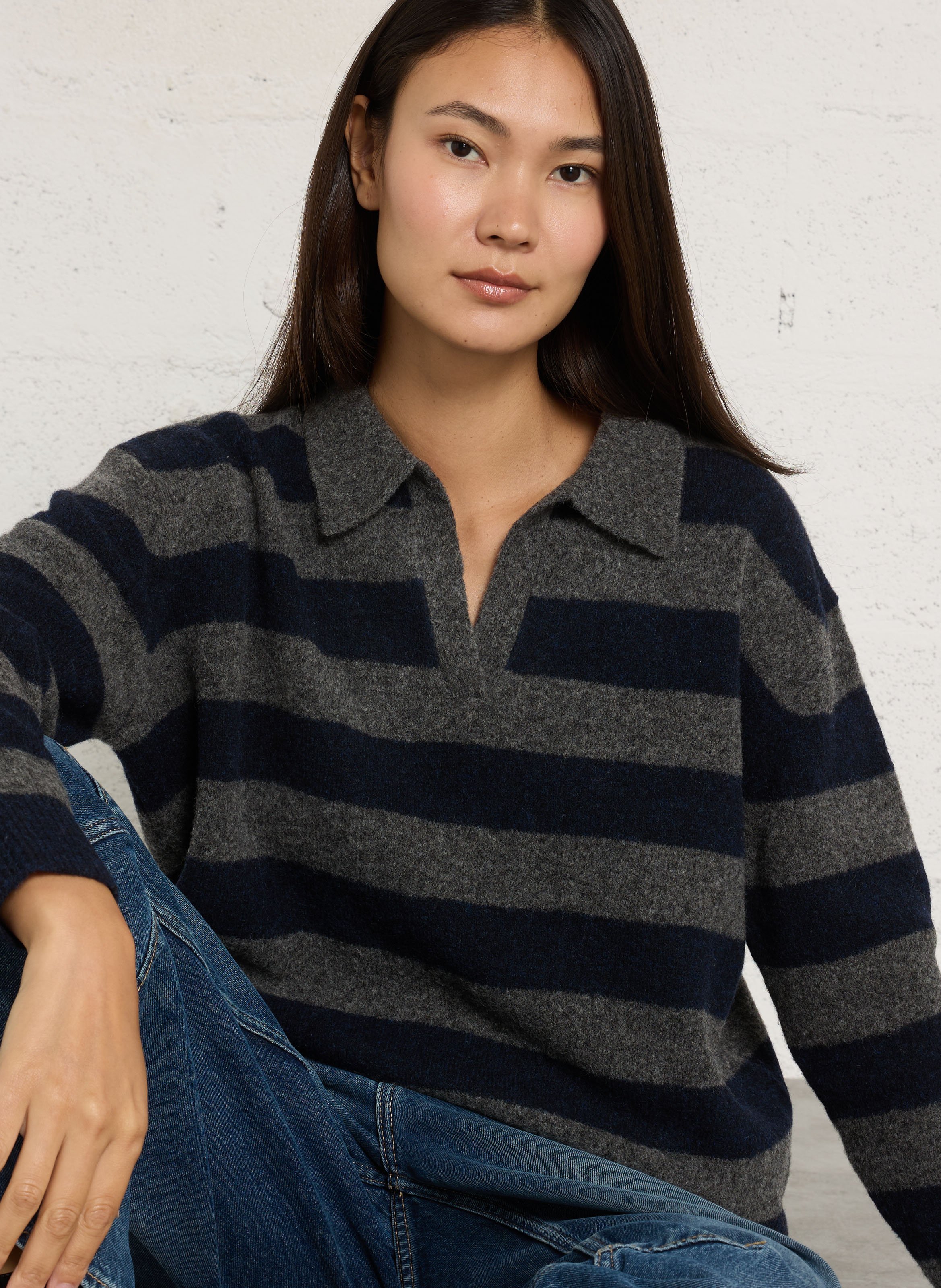 Pull ample à rayures en laine mélangée NICE THINGS Bleu