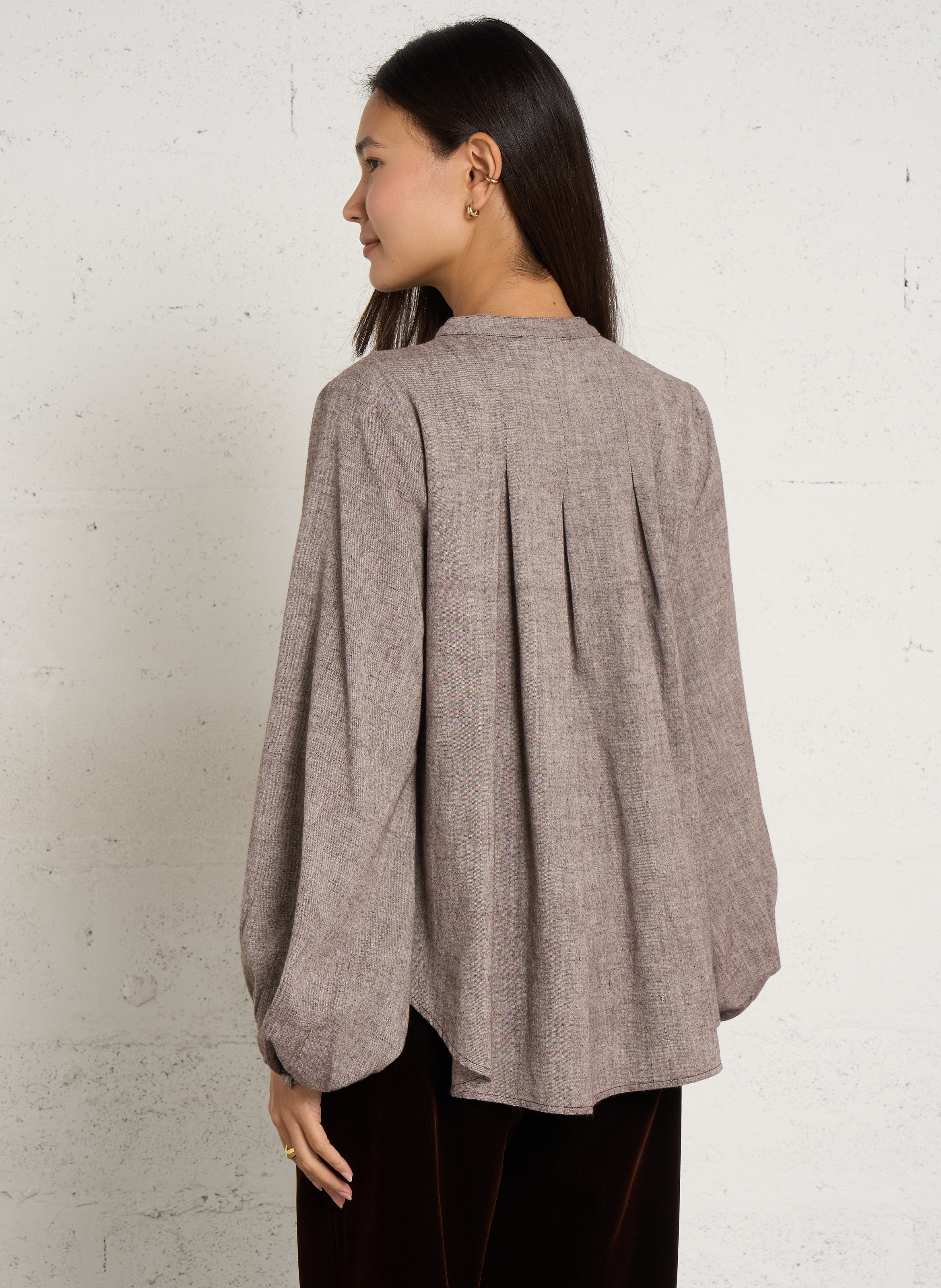Blouse ample à volants en coton FEEKA Marron