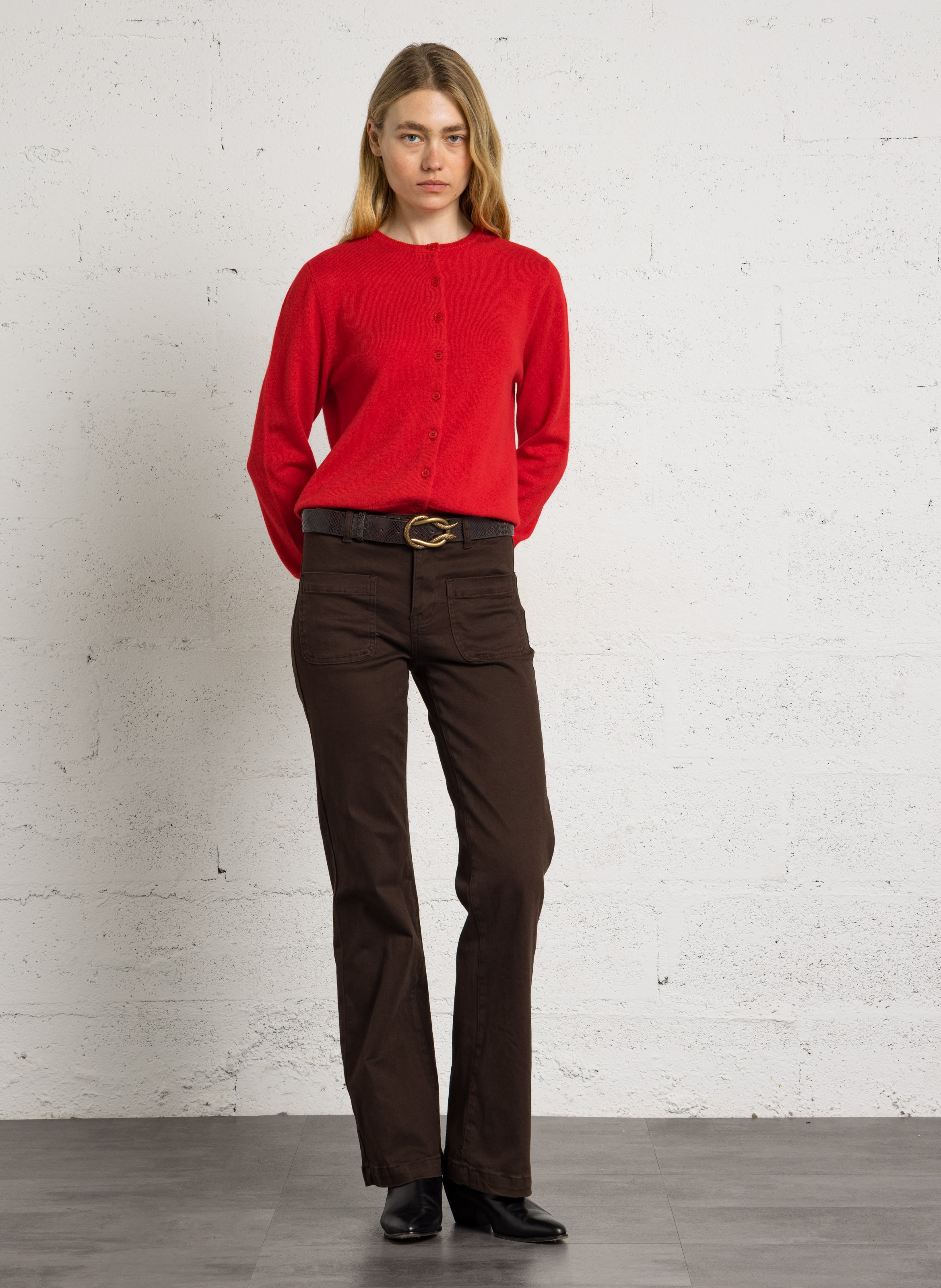 Rechte ronde hals kasjmier vest SUD EXPRESS Rood