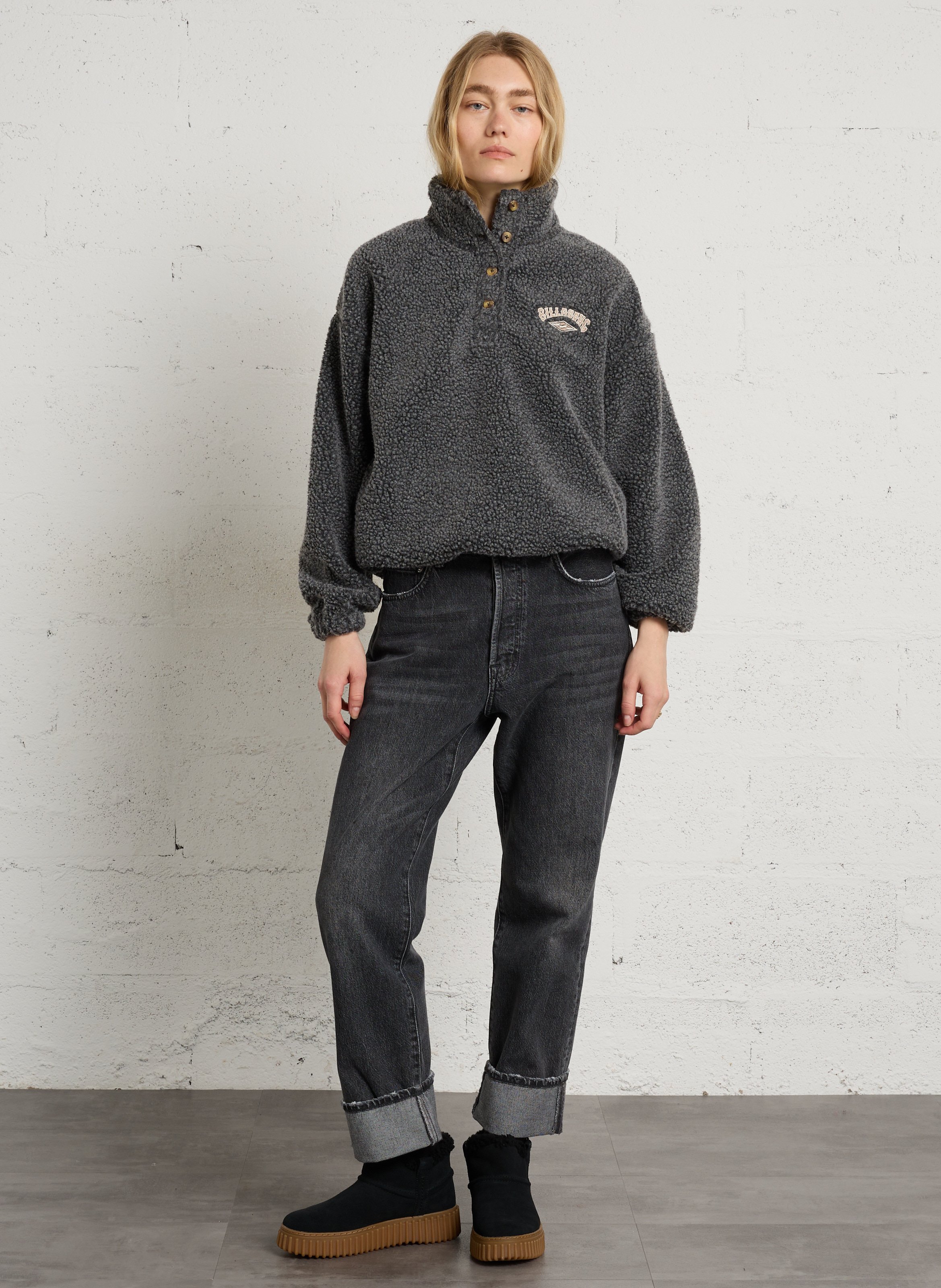 Polaire oversize col montant boutonné BILLABONG Noir