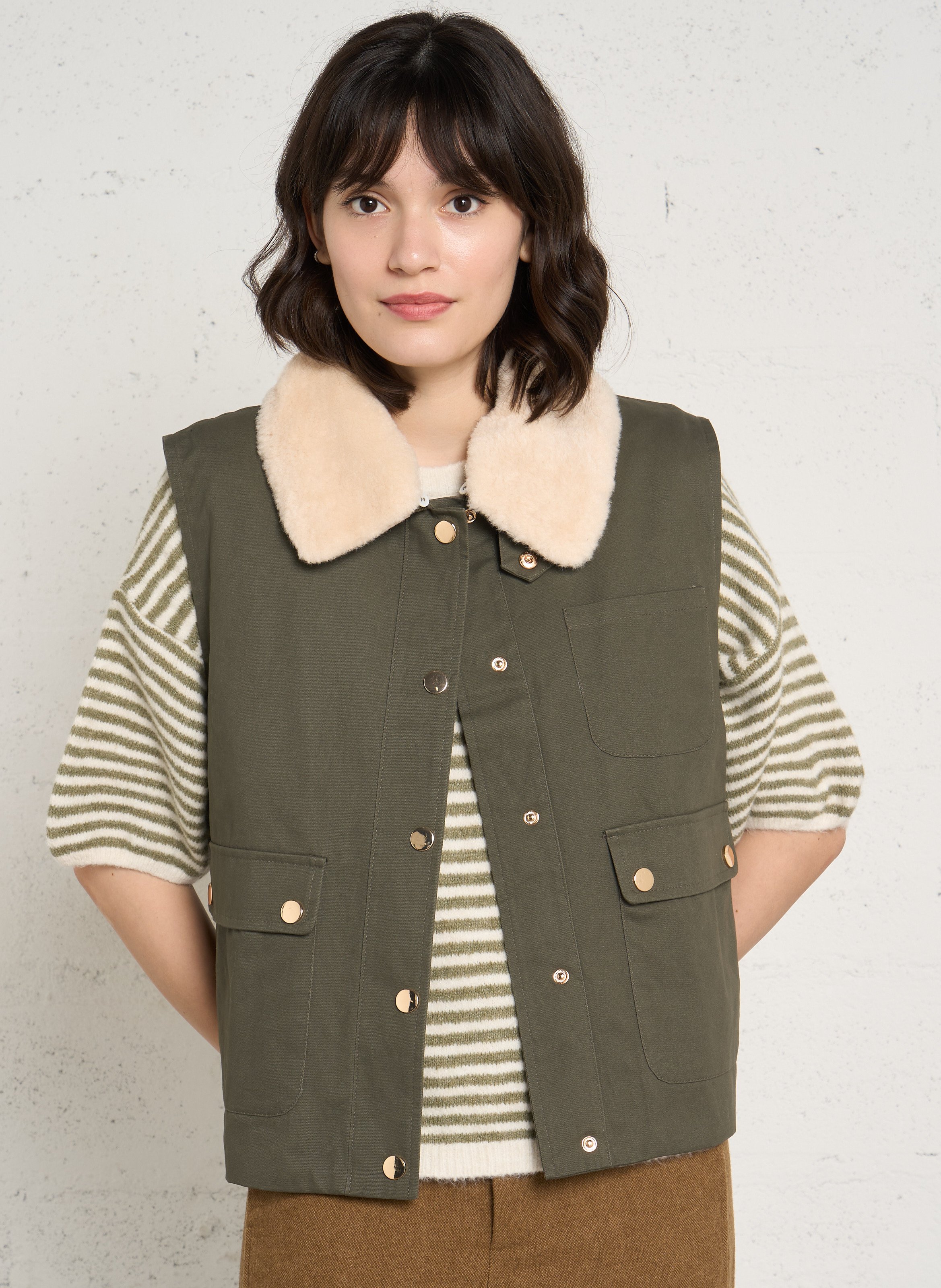Ärmellose Jacke aus Baumwolle mit abnehmbarem Kragen LA PETITE ETOILE Khaki