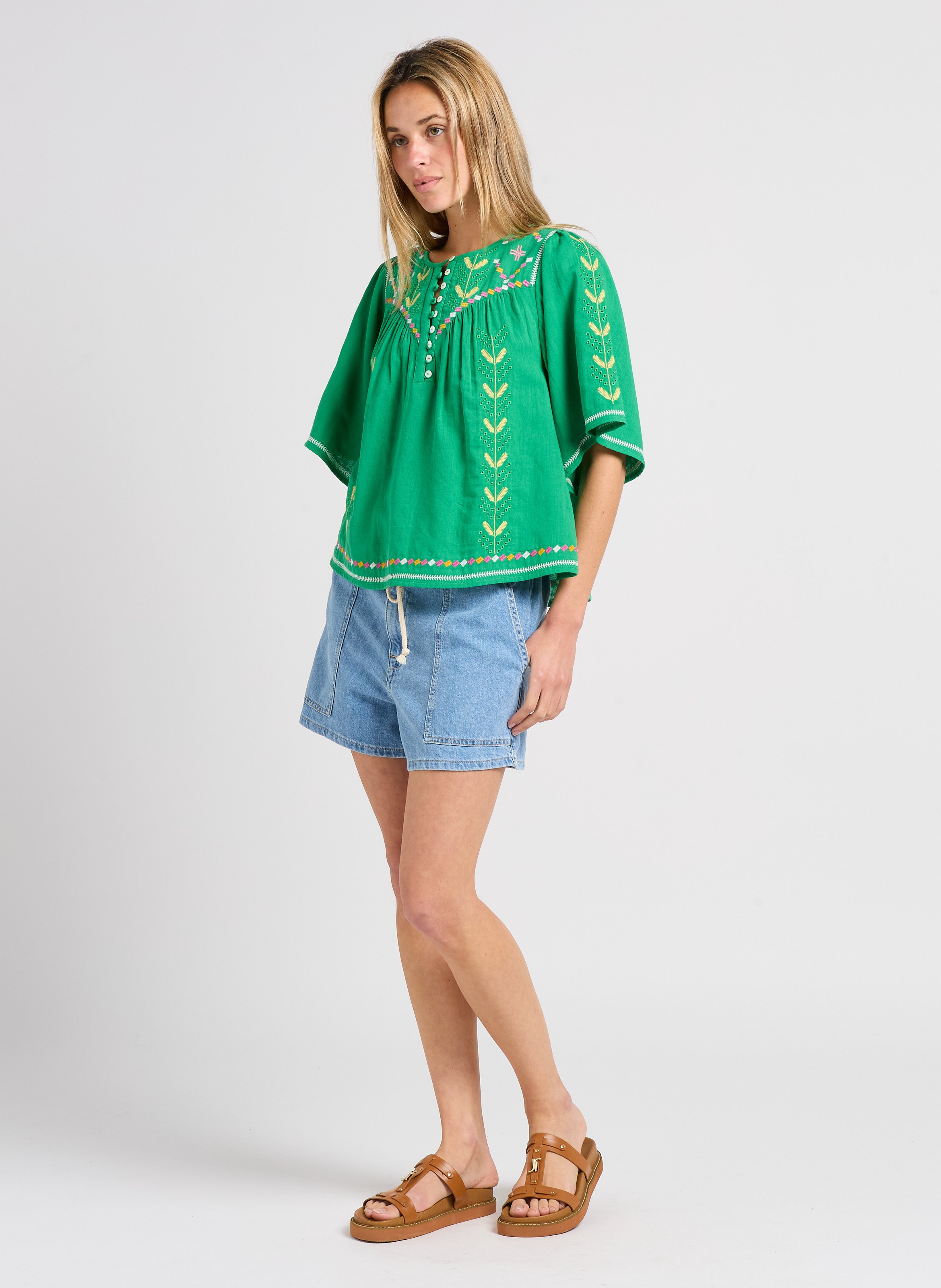 High-waisted cotton shorts BA&SH Blue