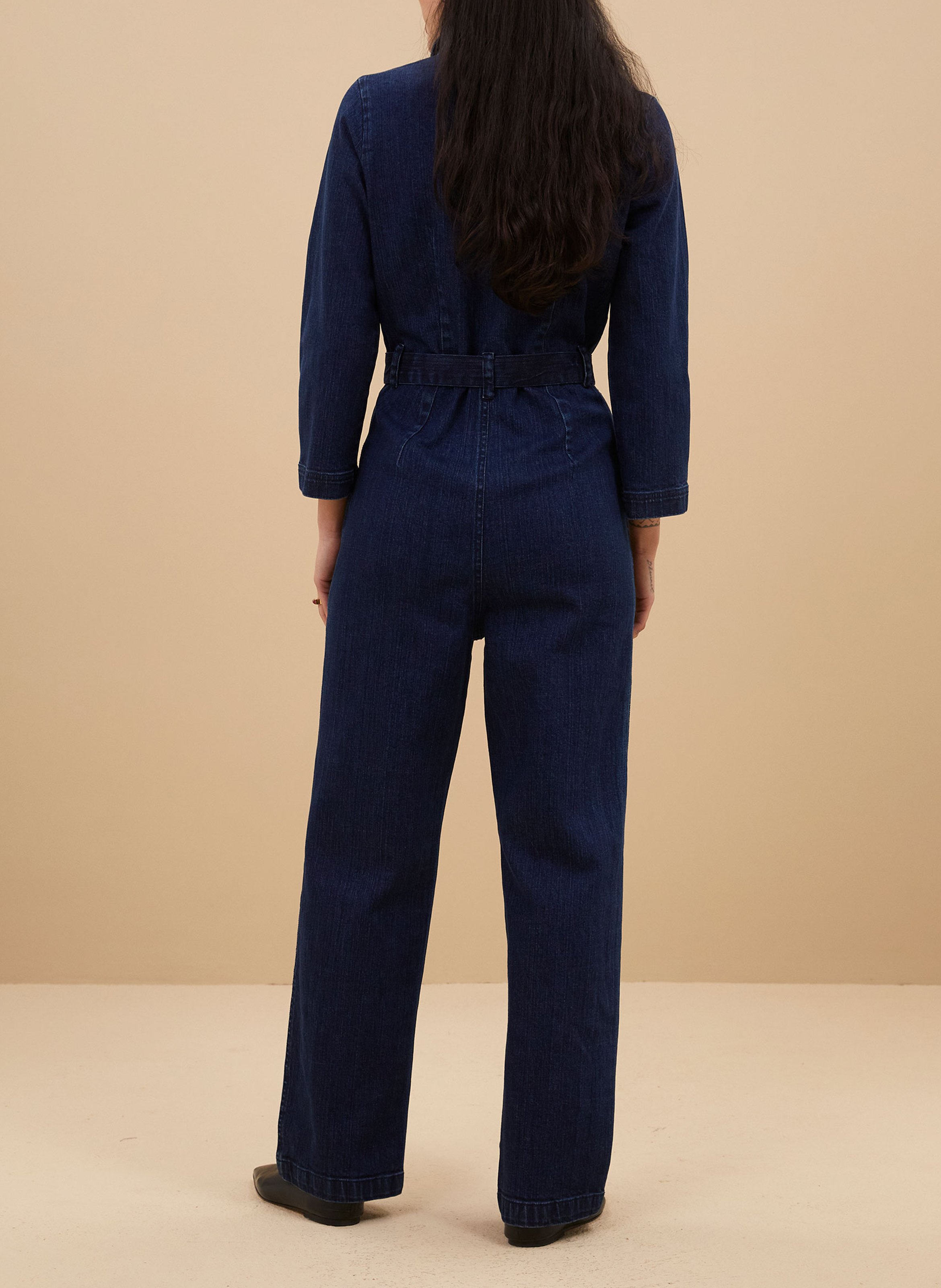 Flared classic collar cotton jumpsuit BY BAR Blue