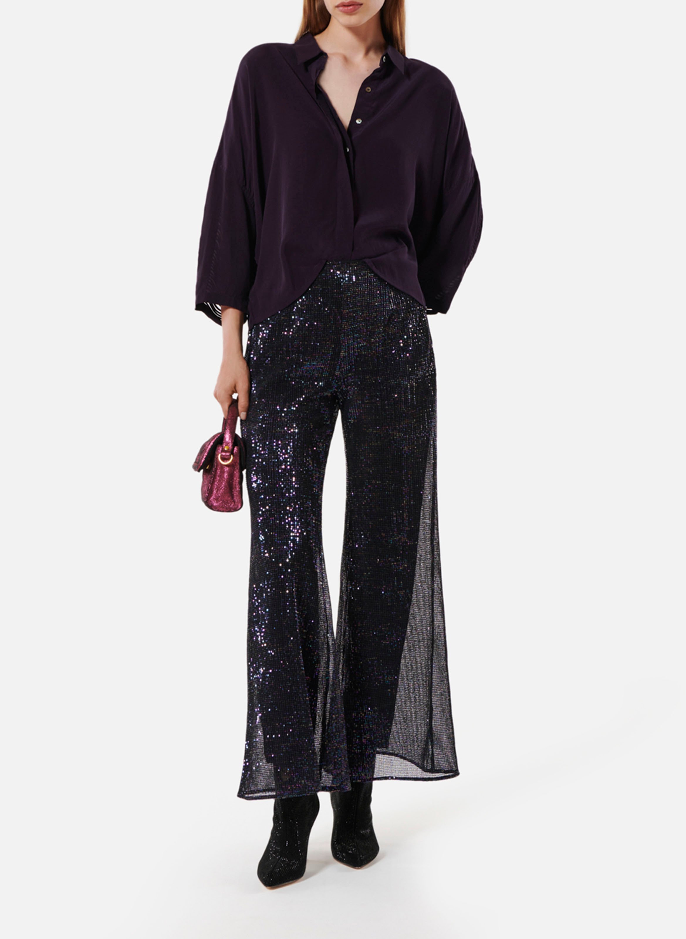 Slim fit broek met pailletten KARMA KOMA Bruin