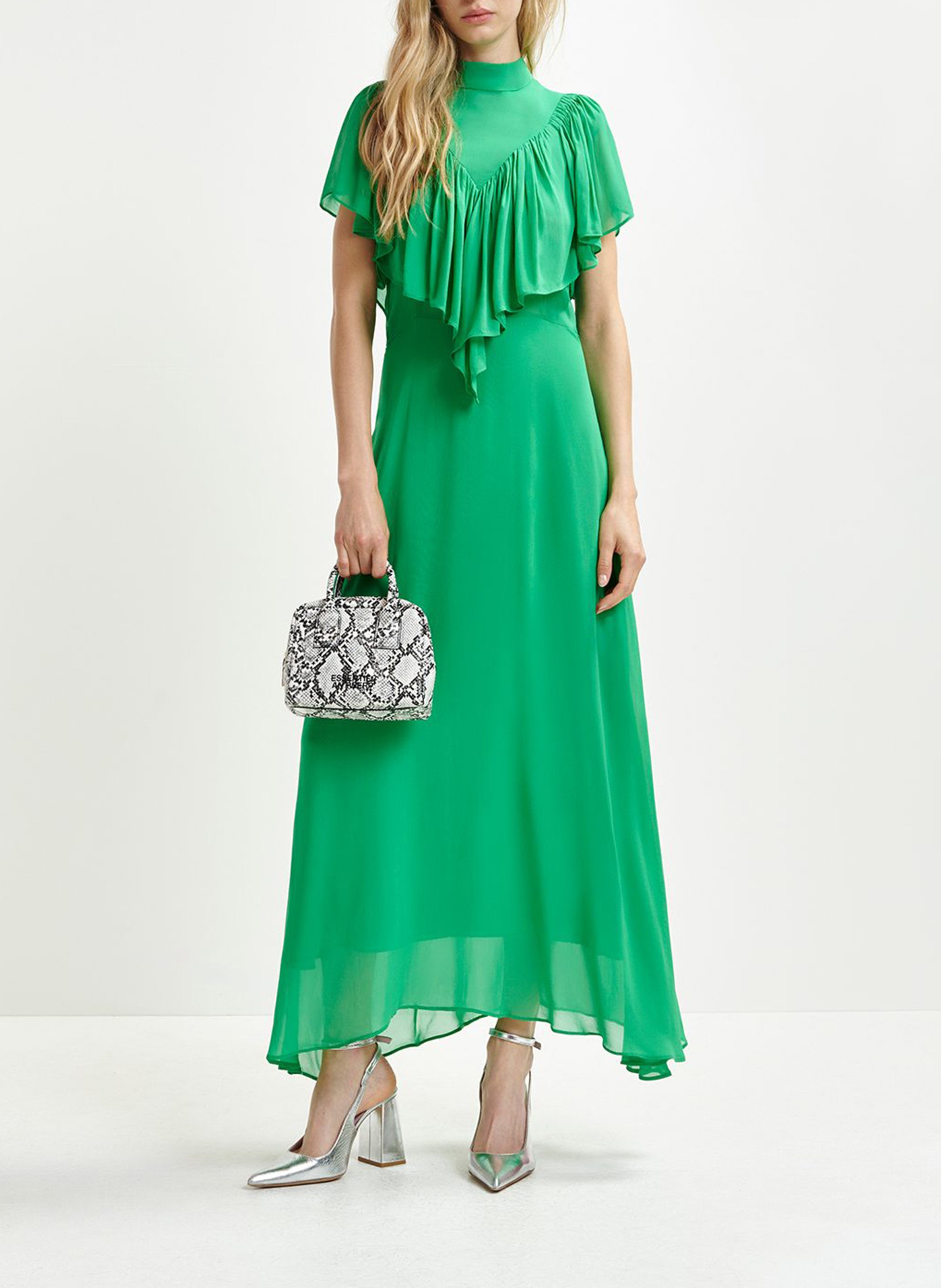 Midi dress with high neck and floral print Vert Essentiel