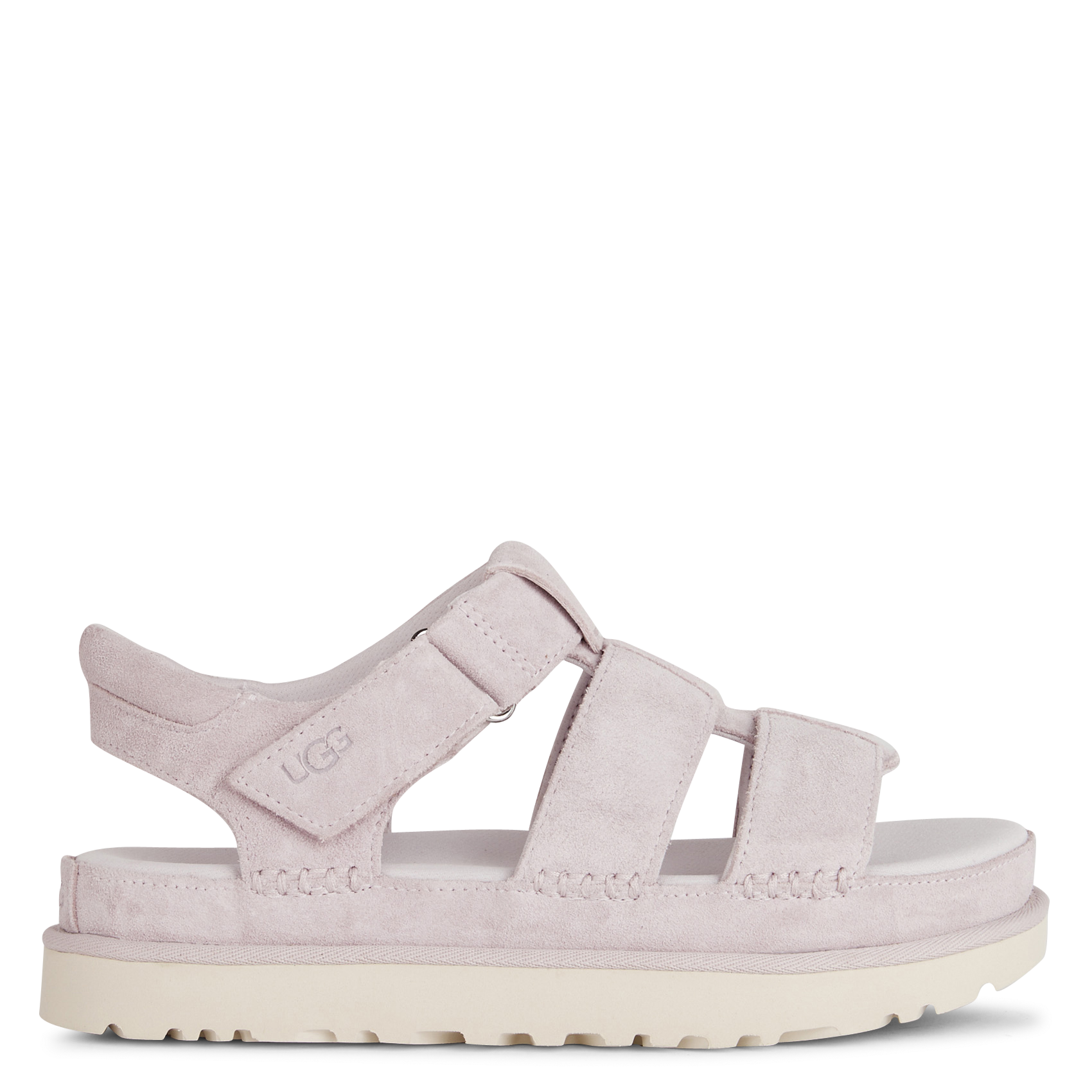 Flache Ledersandalen mit Samt UGG Beige