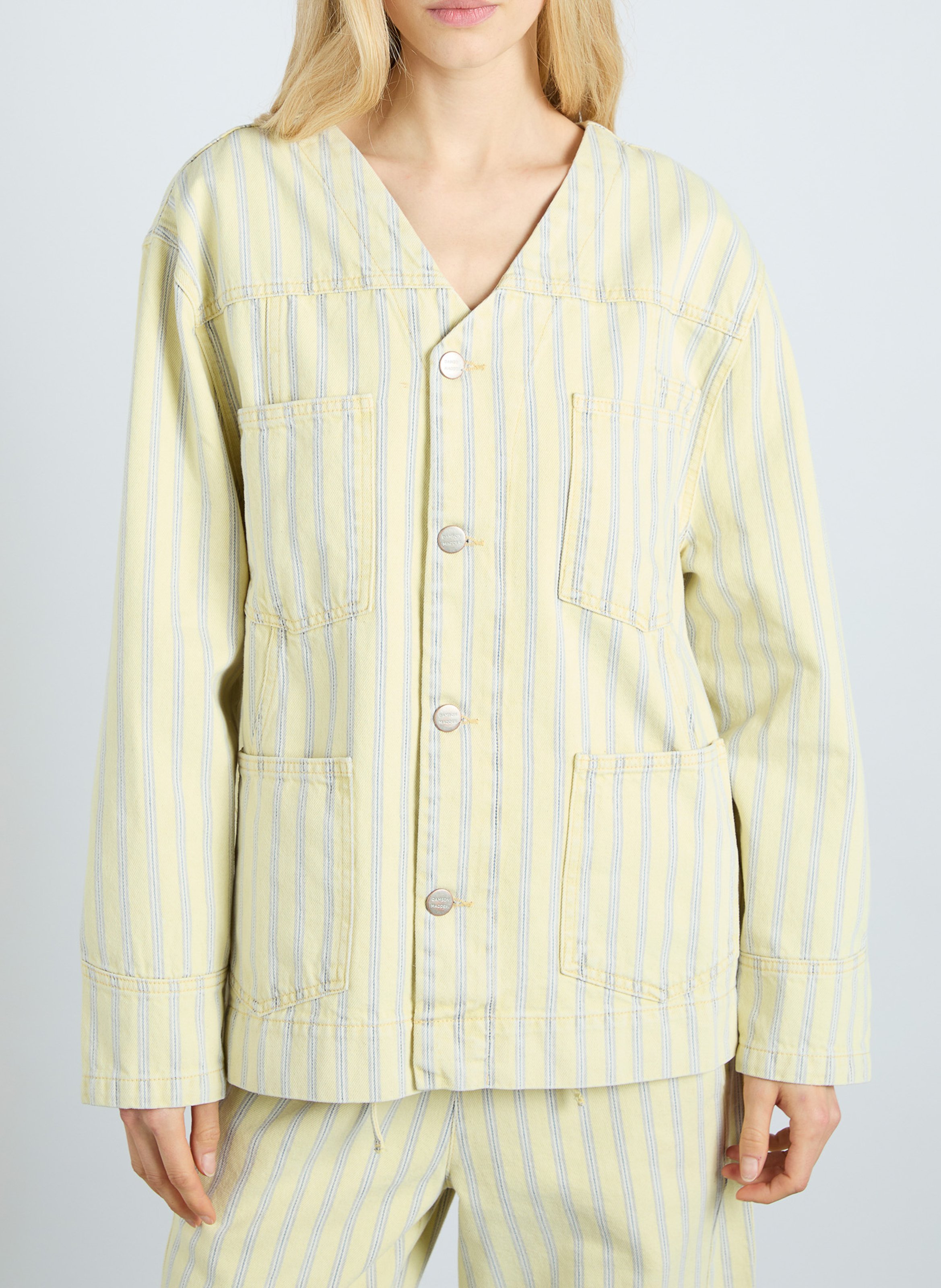 Buttoned V-neck striped jacket DAMSON MADDER Yellow