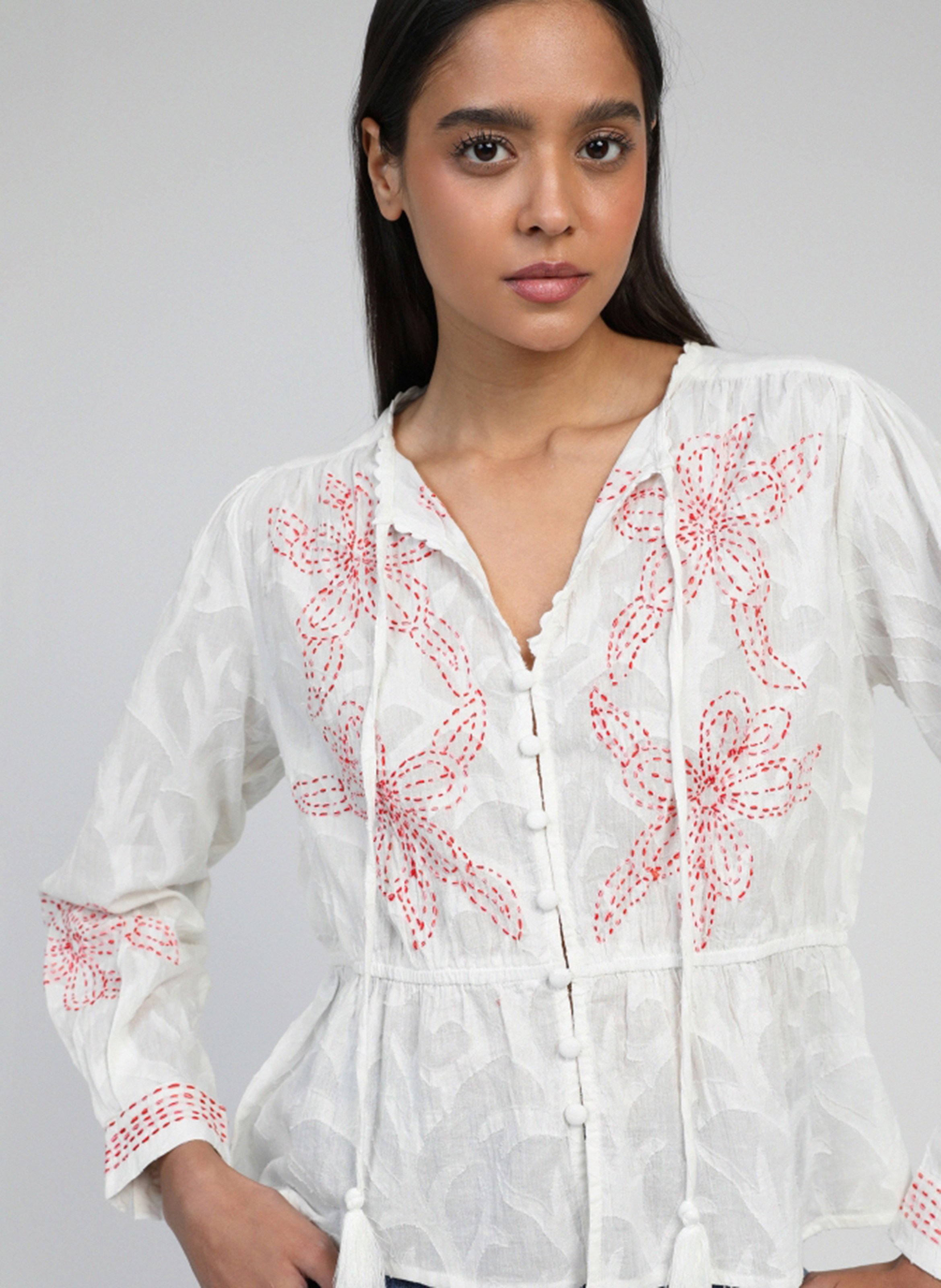Straight blouse in embroidered cotton AN'GE Beige