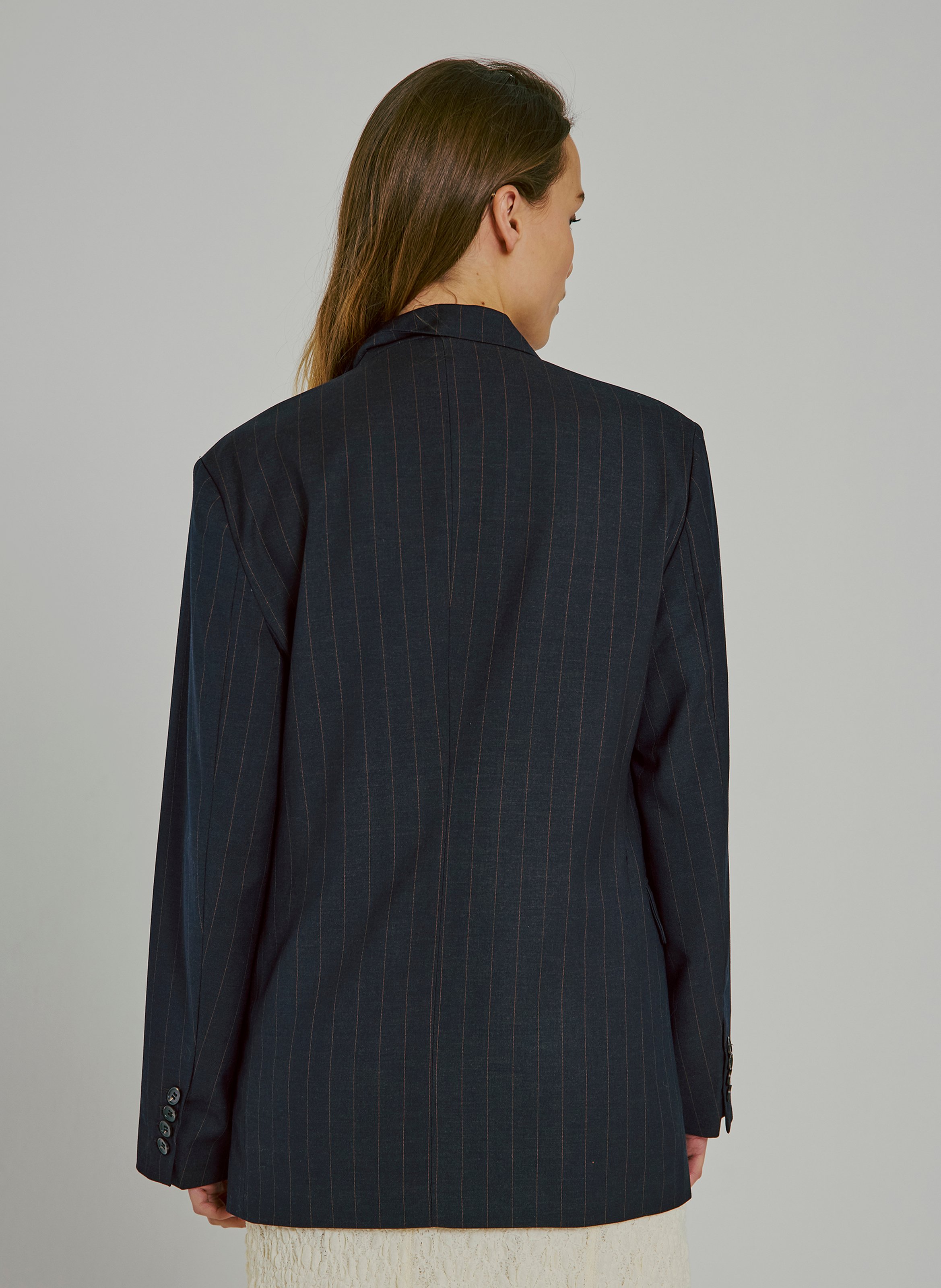 Straight blazer jacket with fine stripes NORR Brown