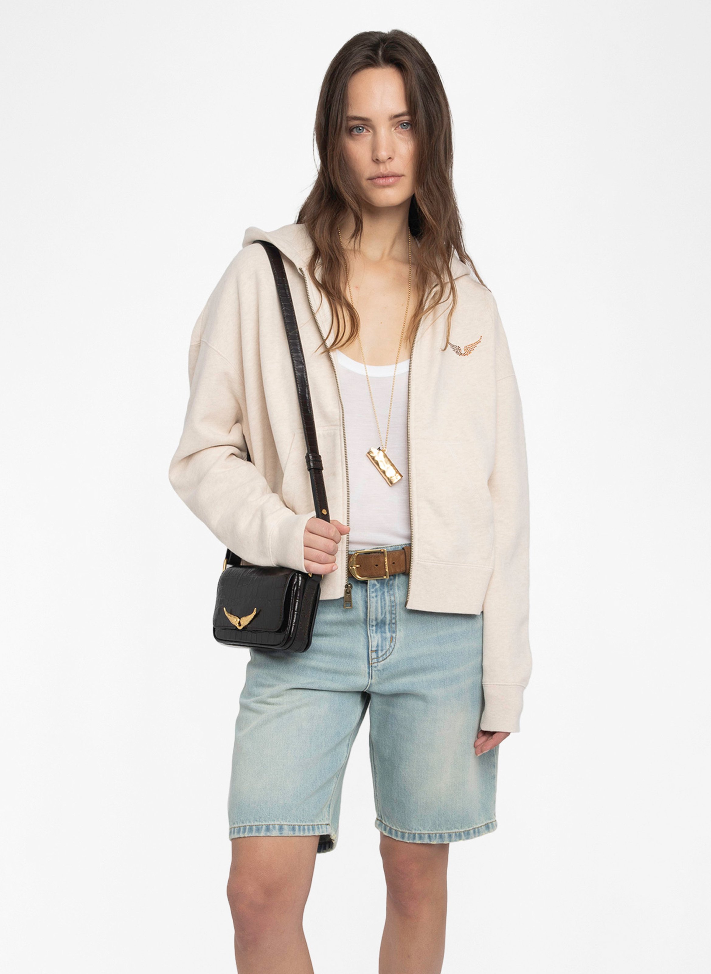 Sweat zippé à capuche à strass ZADIG&VOLTAIRE Marron