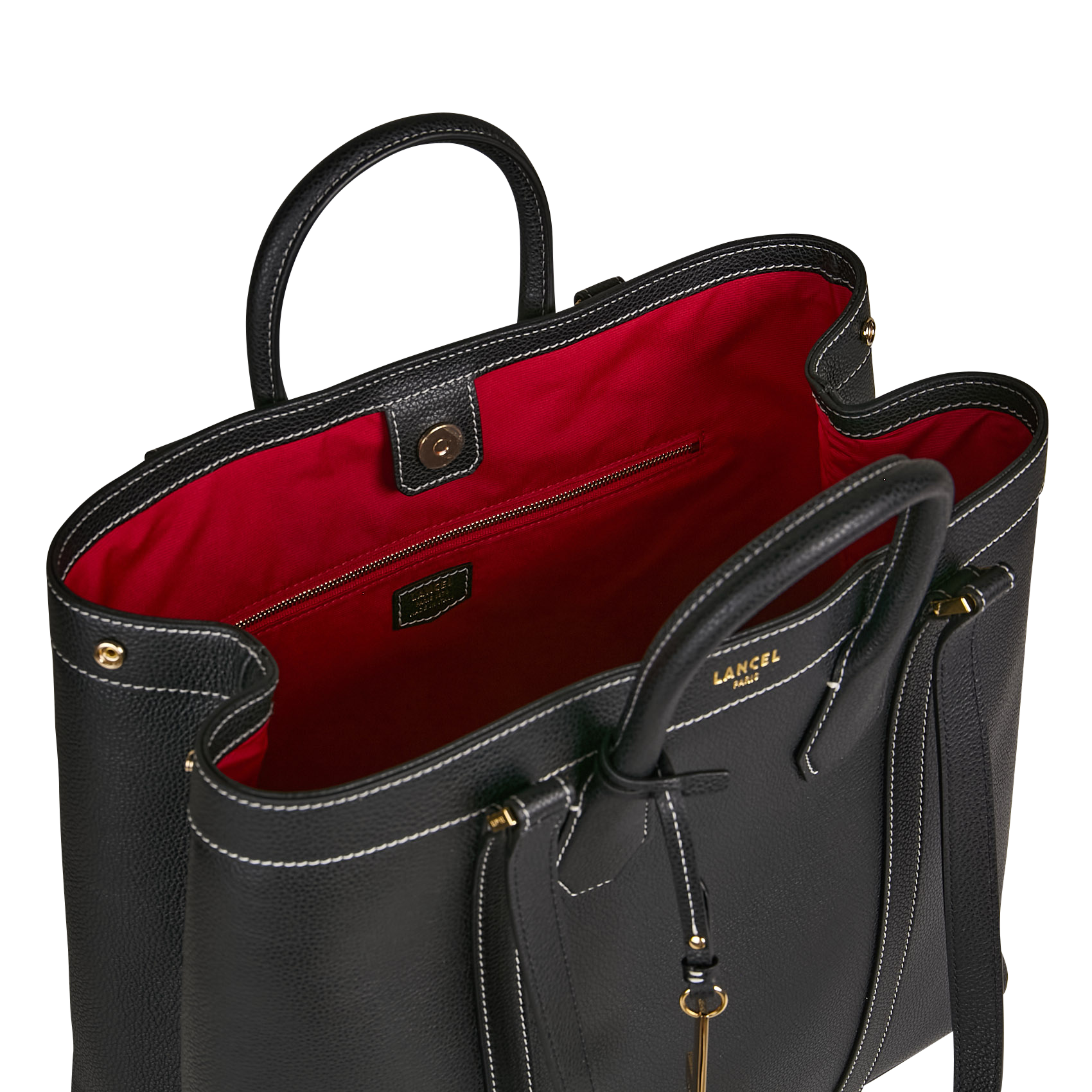 Cabas uni en cuir grainé LANCEL Noir