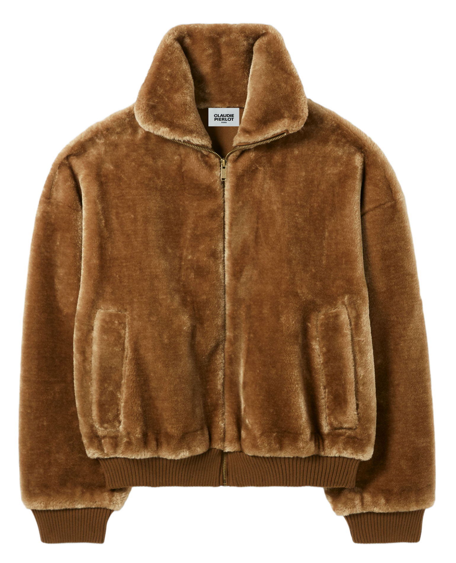 Veste droite col montant en fourrure synthétique CLAUDIE PIERLOT Marron