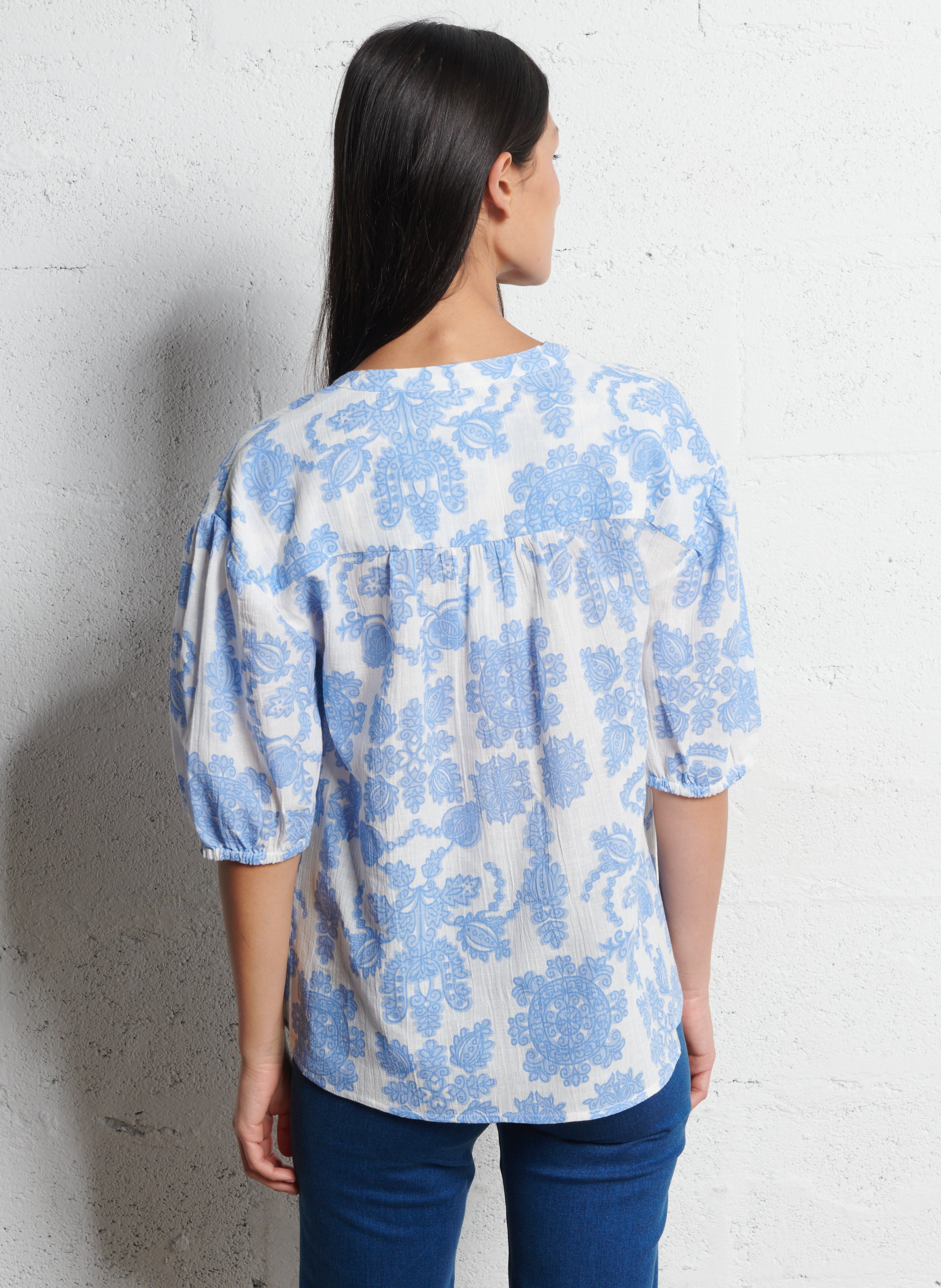 Blouse droite en coton mélangé imprimé MAISON 123 Bleu