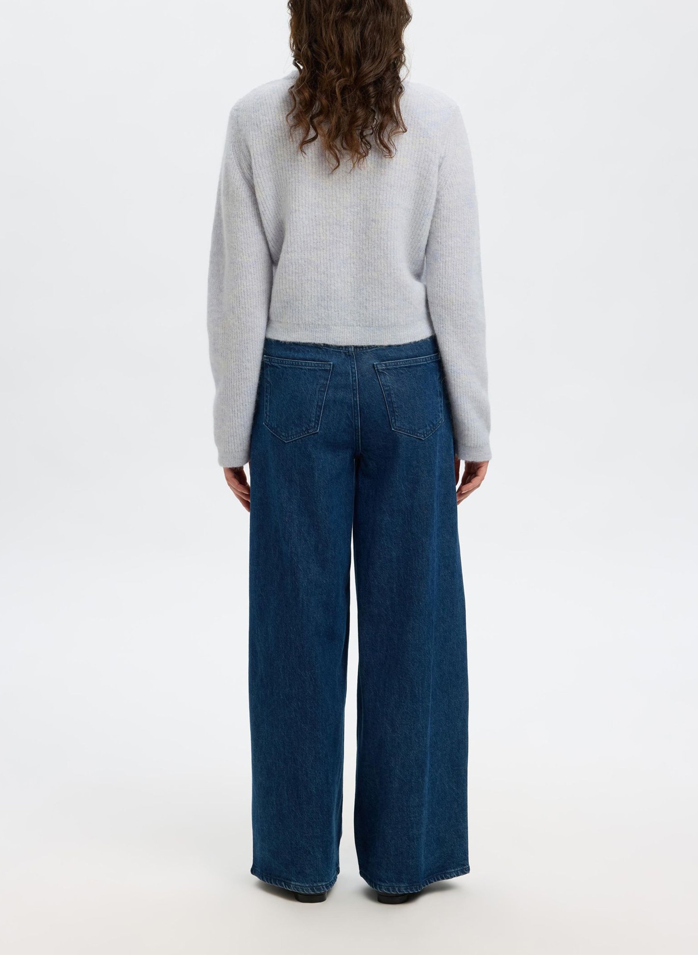 Cardigan droit col rond en laine mélangée SELECTED Bleu