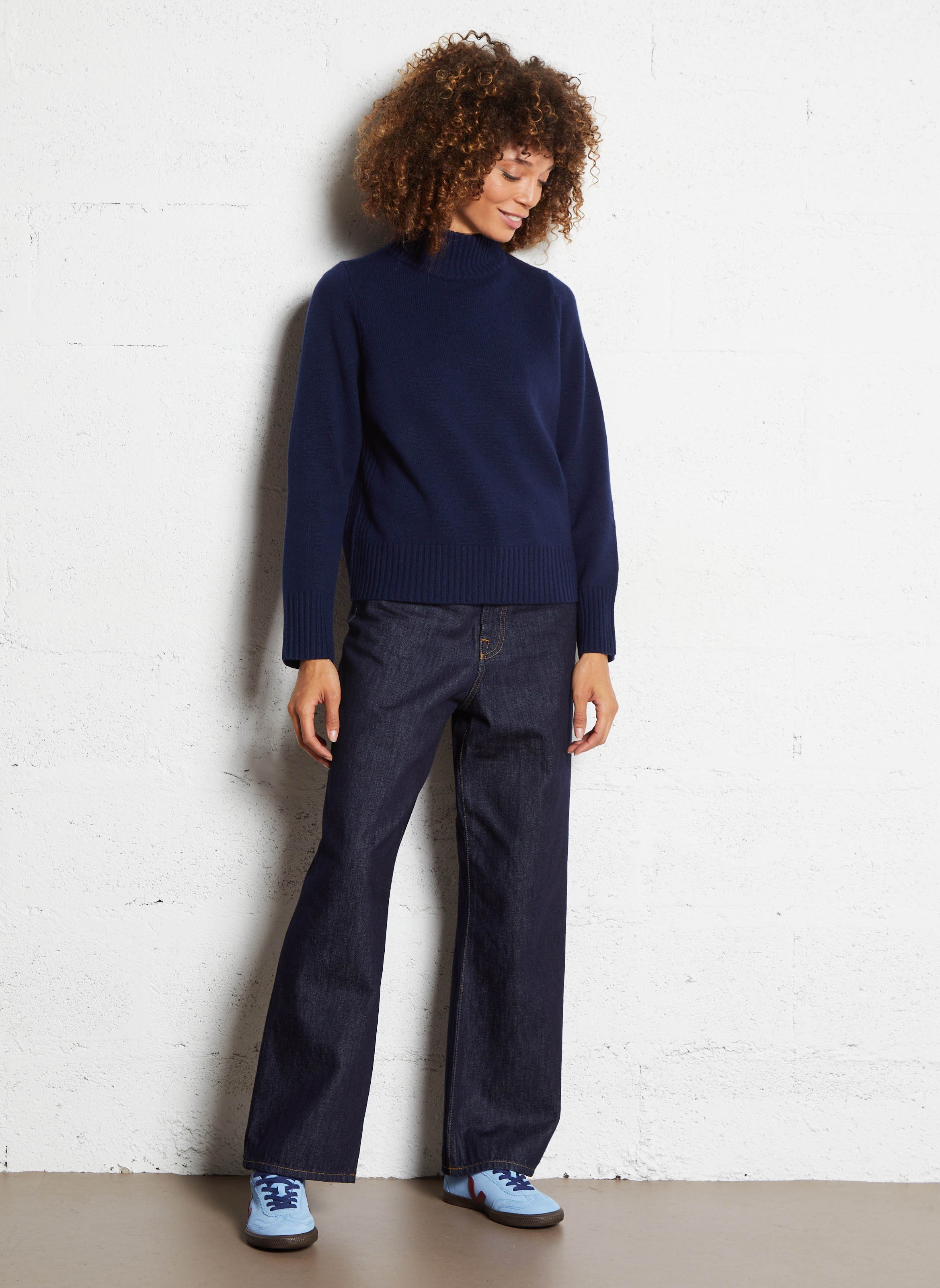 Merino wool regular fit sweater with high collar PETITE MENDIGOTE Blue