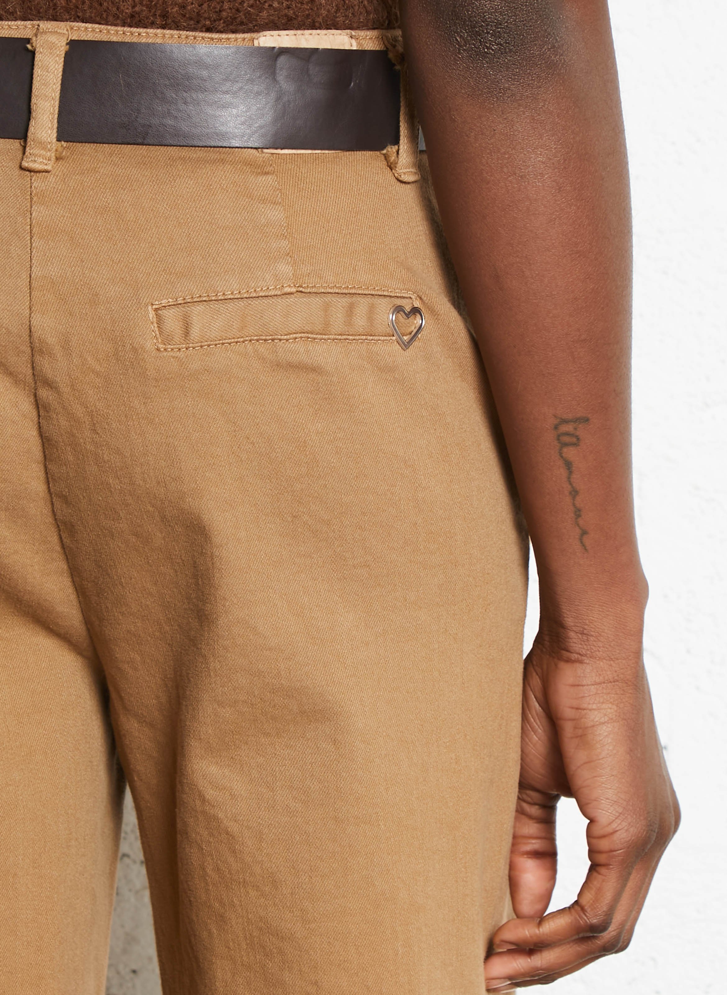 Jean cropped taille haute en coton mélangé PLEASE Beige