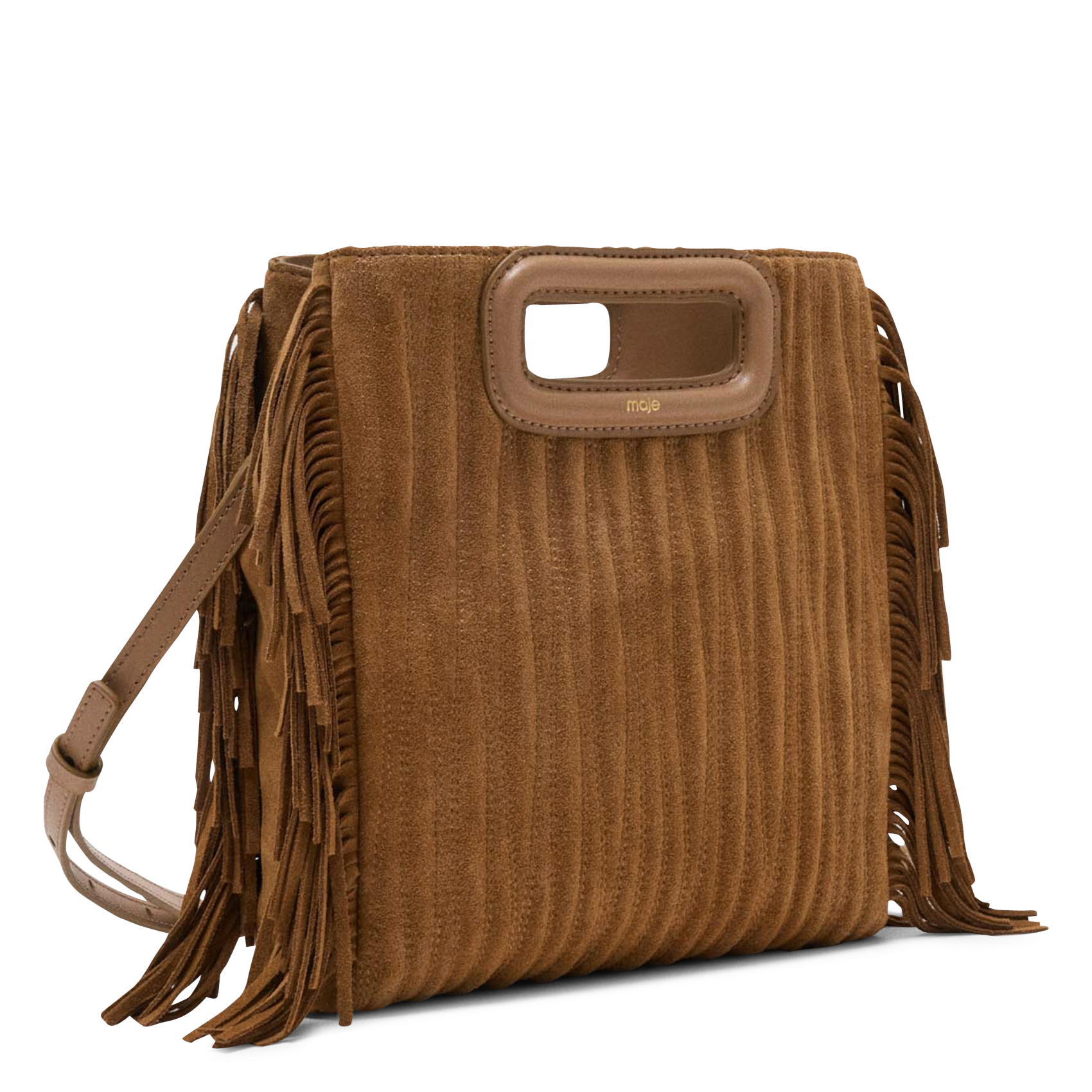 Sac bandoulière en cuir MAJE Marron