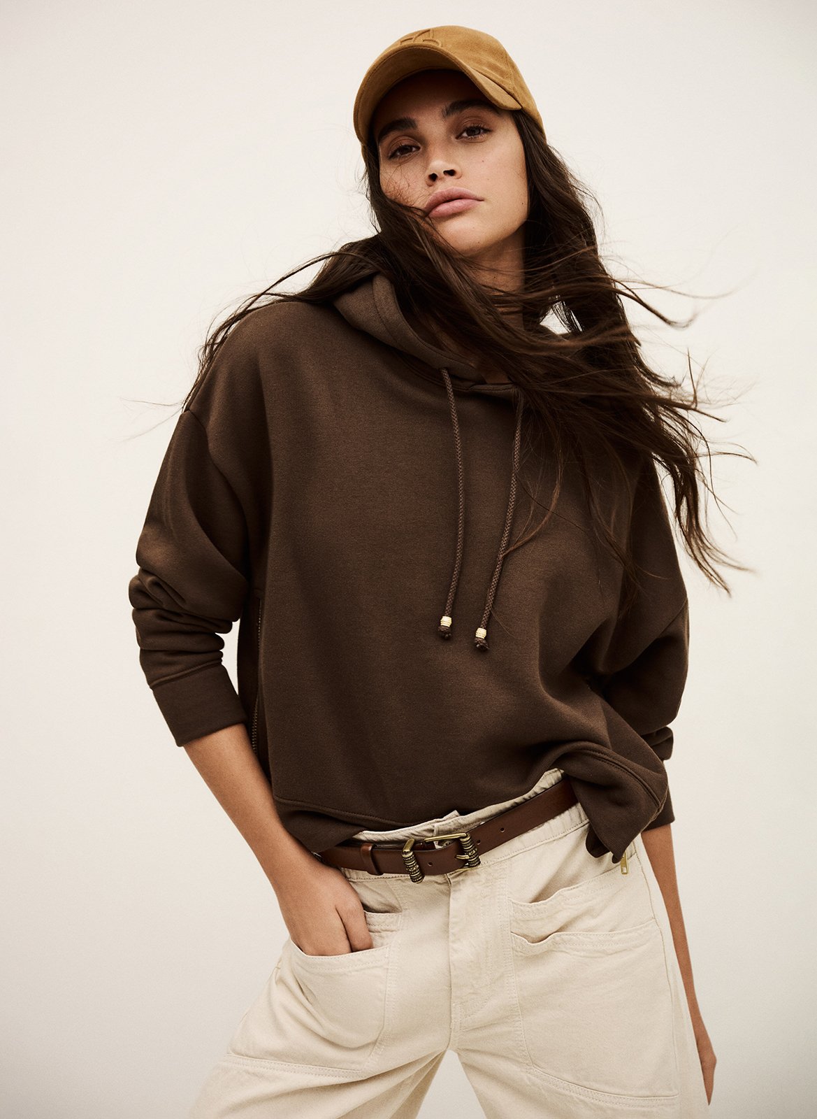 Sweat oversize à capuche en coton mélangé BA&SH Marron