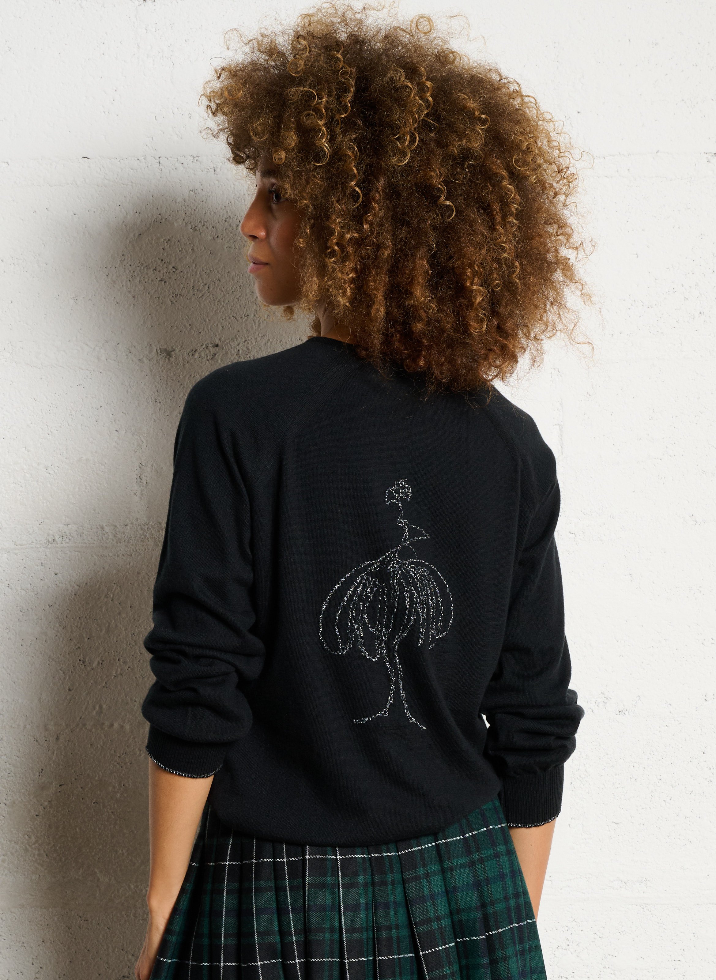 Pull droit col rond en coton et laine mélangé ONE STEP Noir