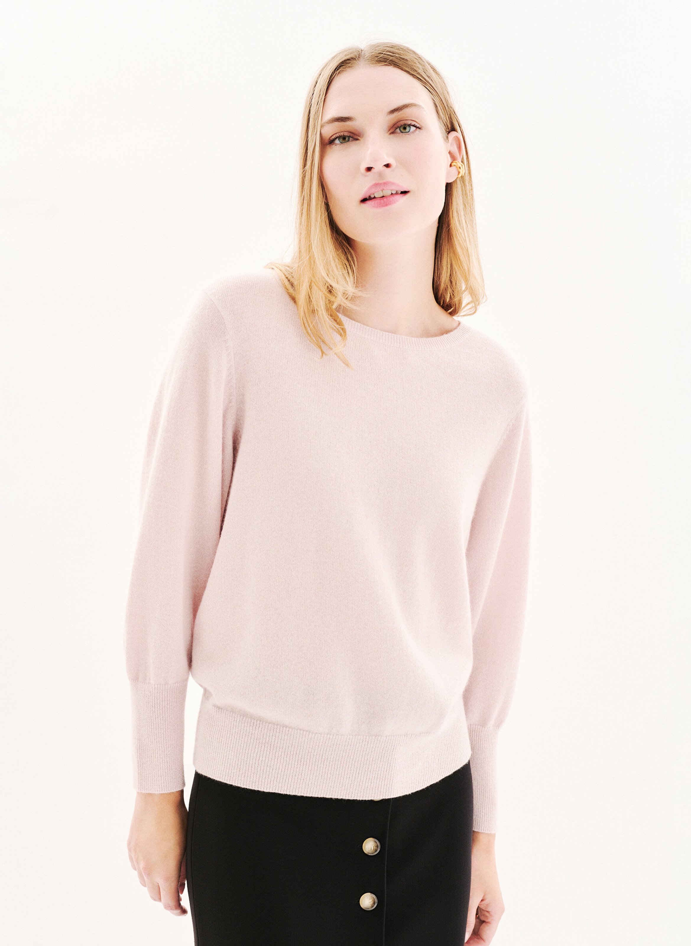 Pull col rond en cachemire mélangé CAROLL Rose