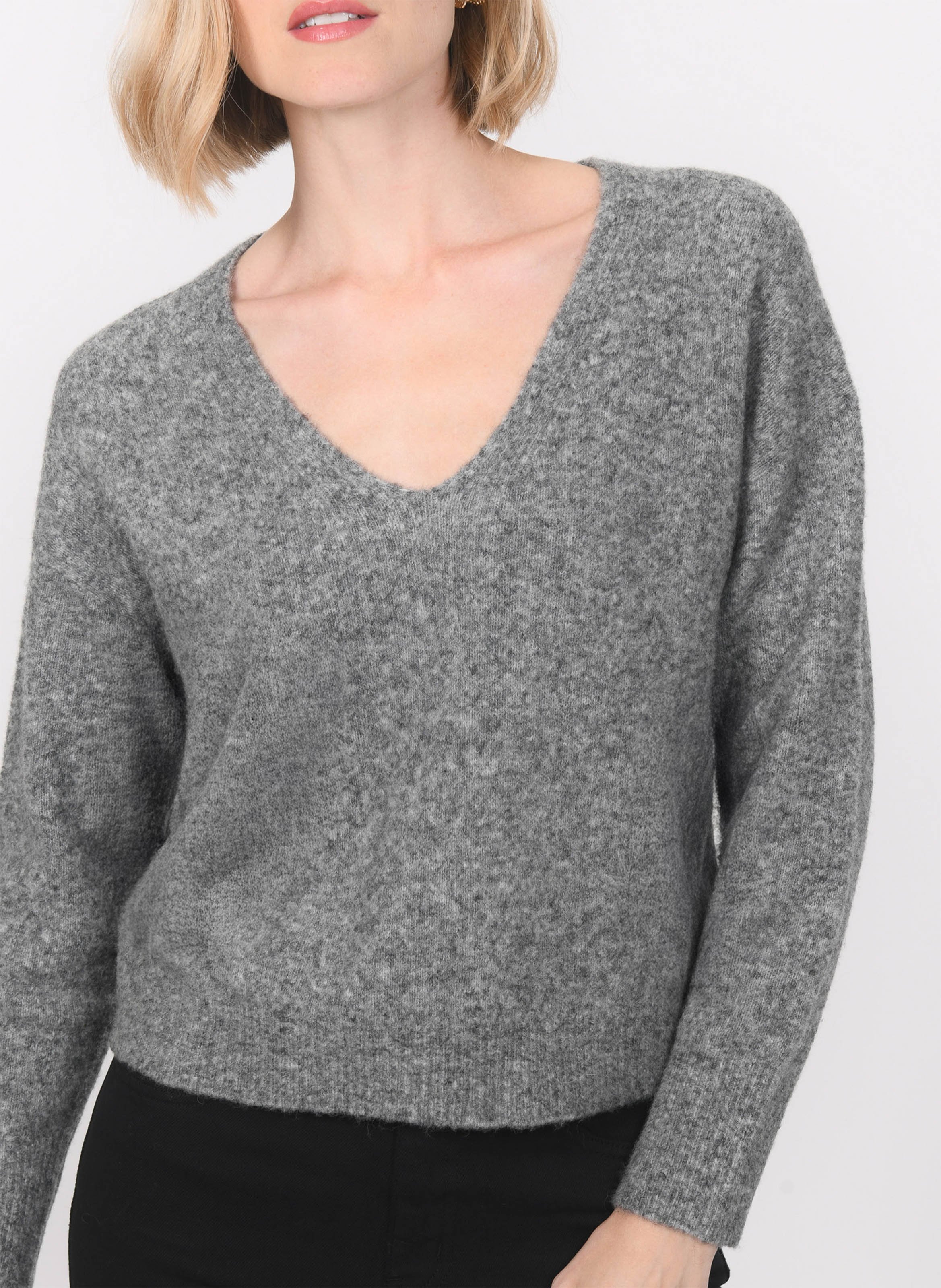 Pull col V en laine mélangée KOOKAI Gris