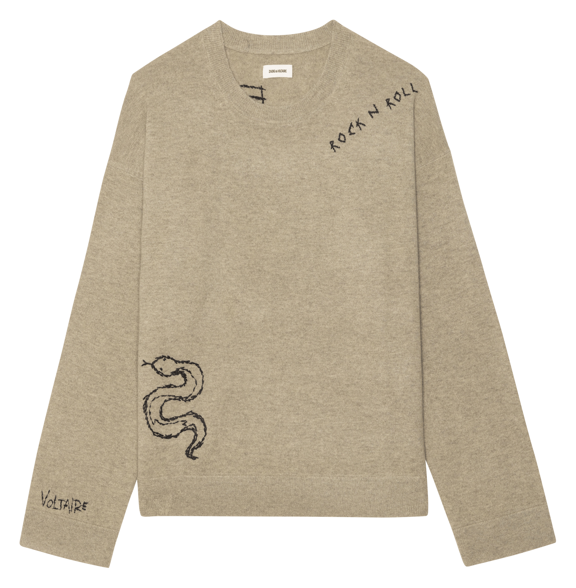 Round neck embroidered merino wool and cashmere straight sweater ZADIG&VOLTAIRE Green
