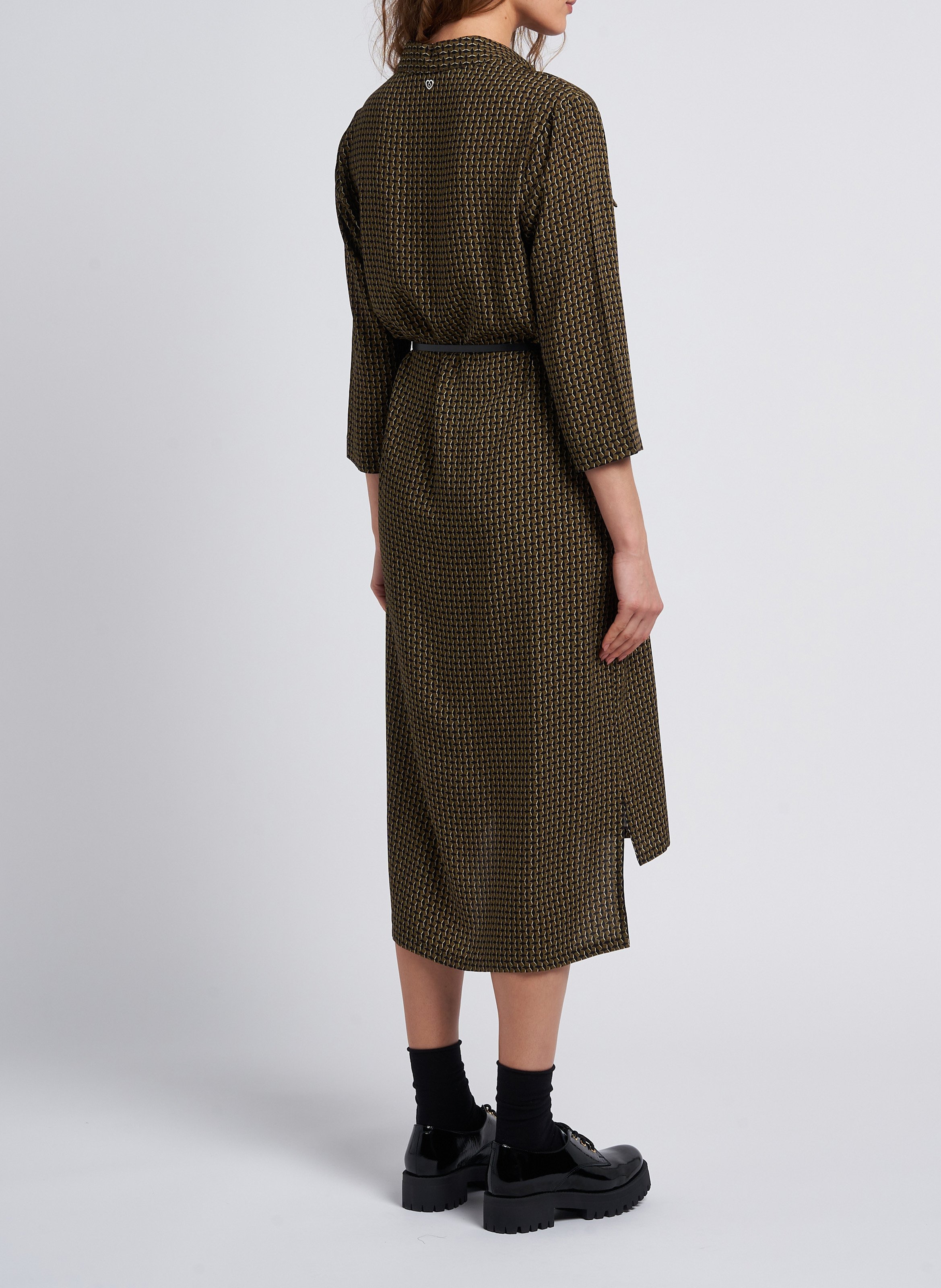 Printed midi dress with classic collar PLEASE Green