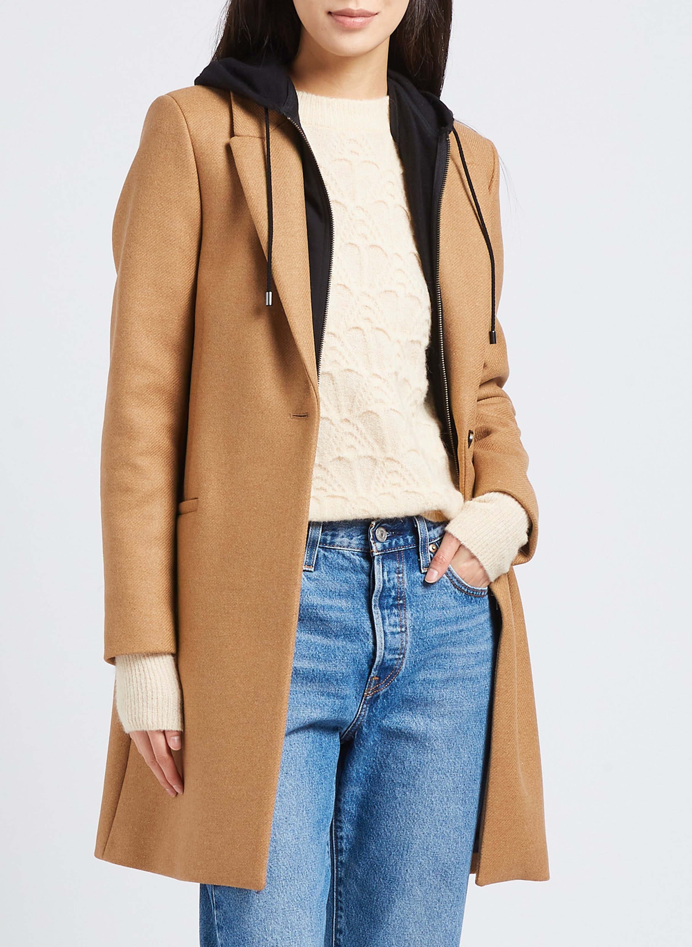 Wool-blend coat with tailored collar IKKS Brown