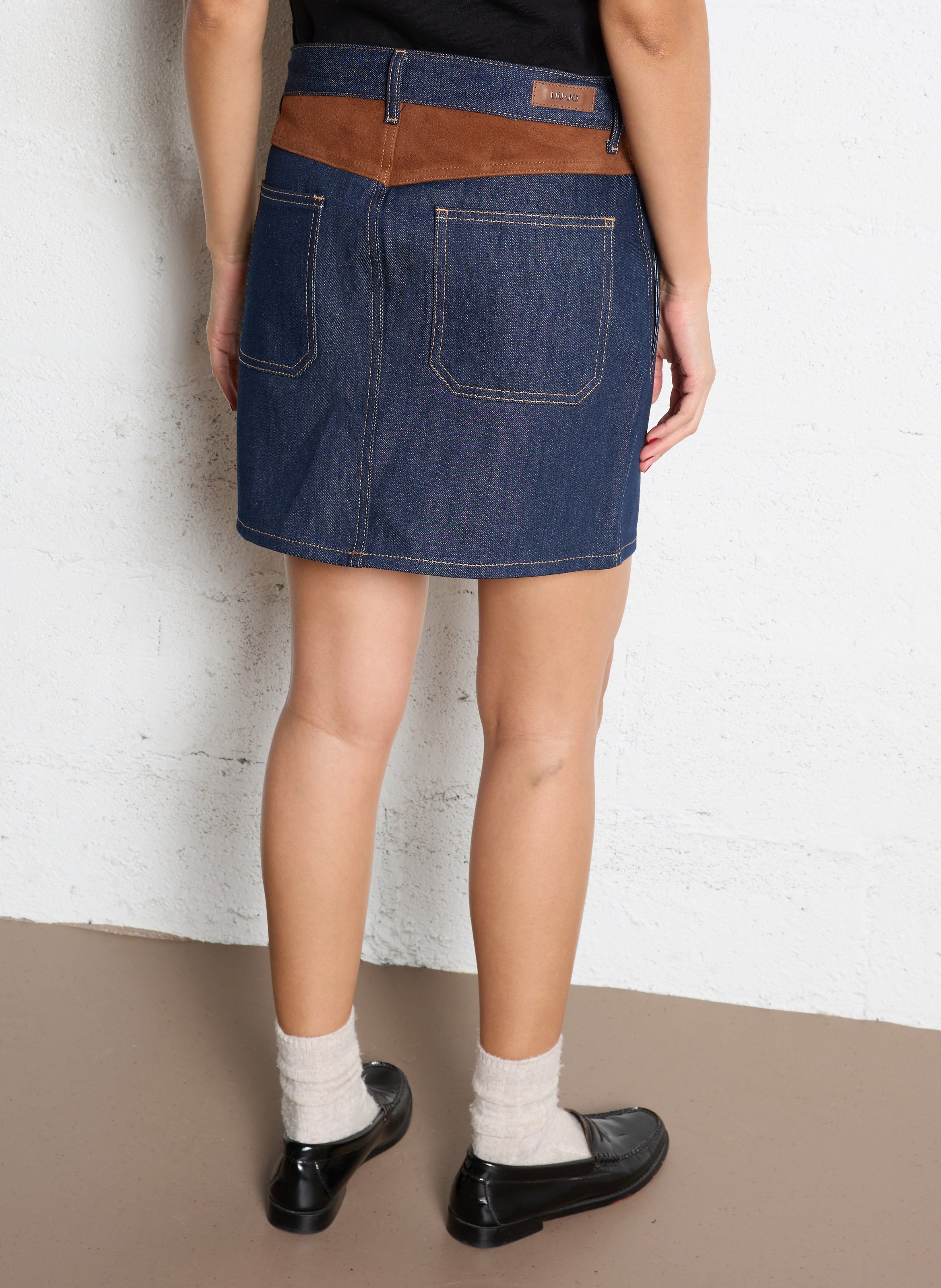 Mini jupe en denim brut à détail suède LIU JO Bleu