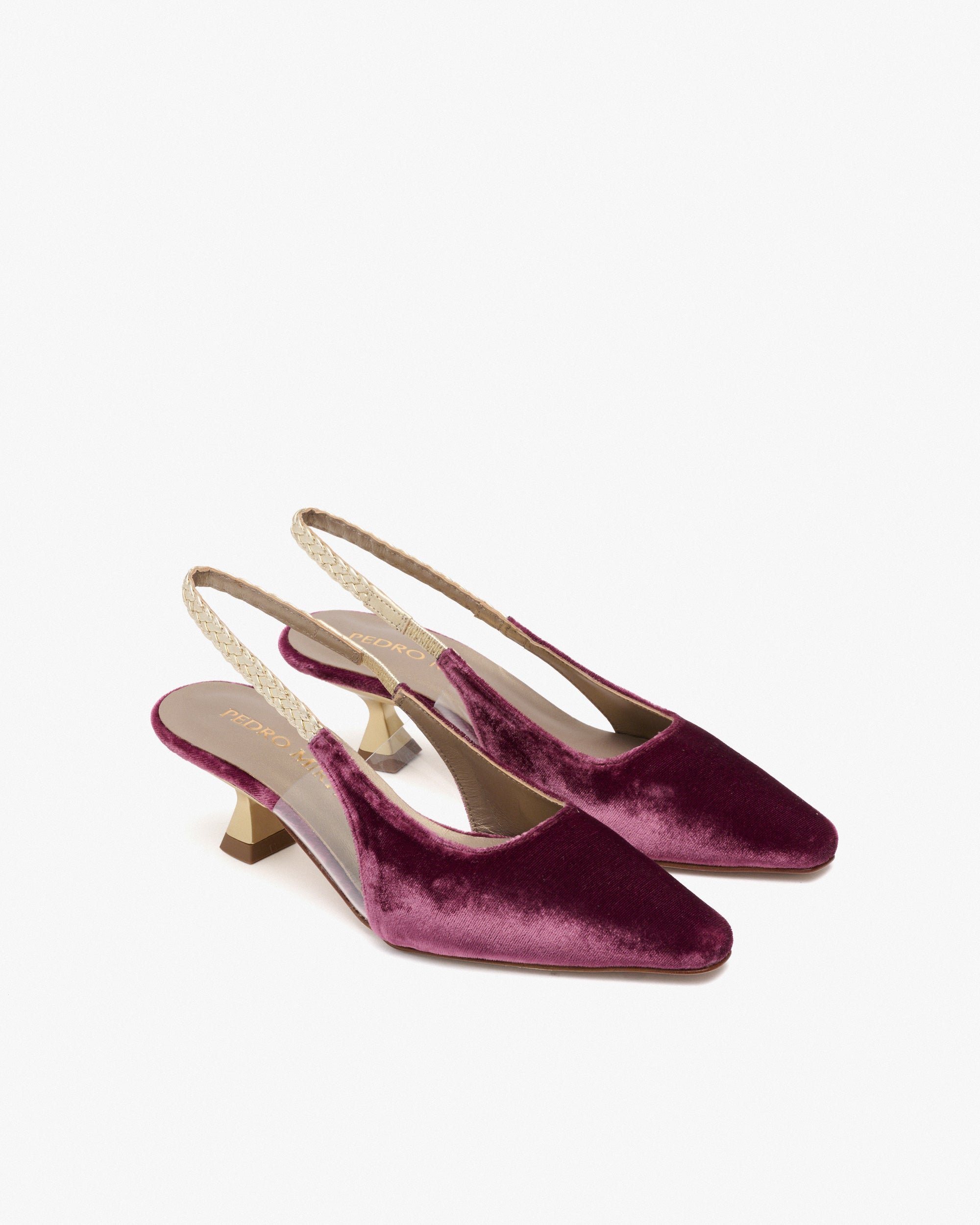 Burgundy velvet pumps with metallic leather trim PEDRO MIRALLES Red
