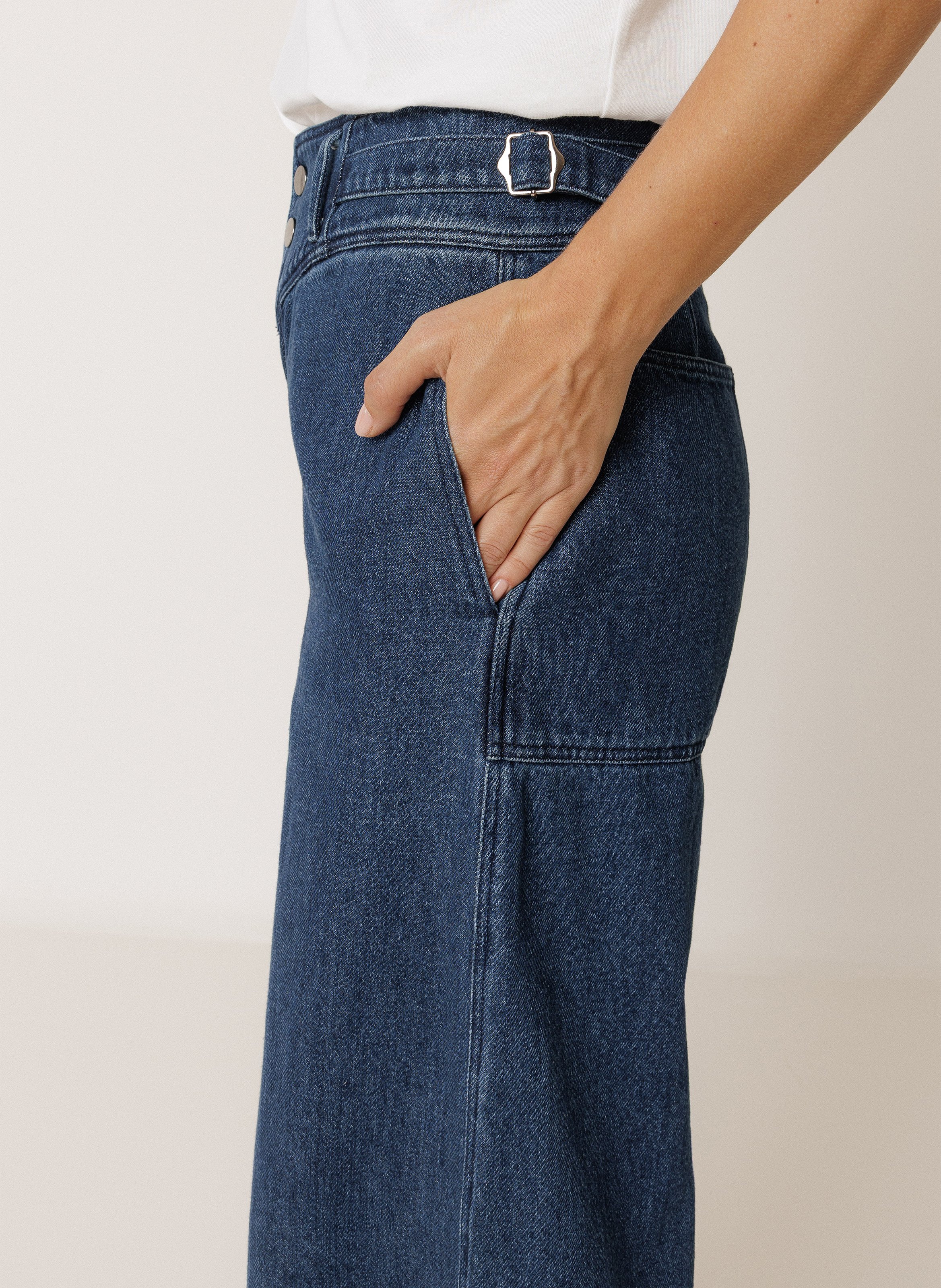 Wijde jeans met hoge taille | katoenblend INDI & COLD Blauw