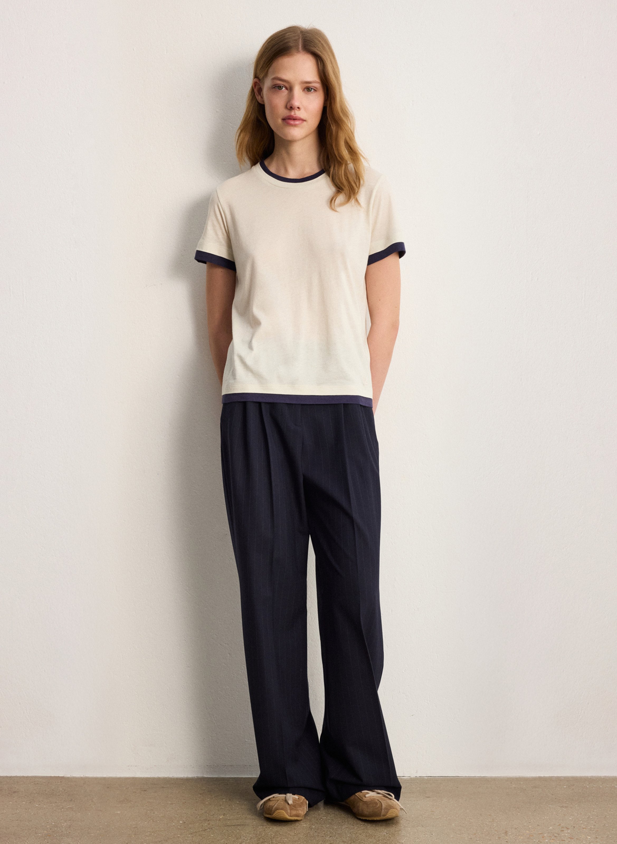 T-shirt droit col rond en coton mélangé PABLO Blanc