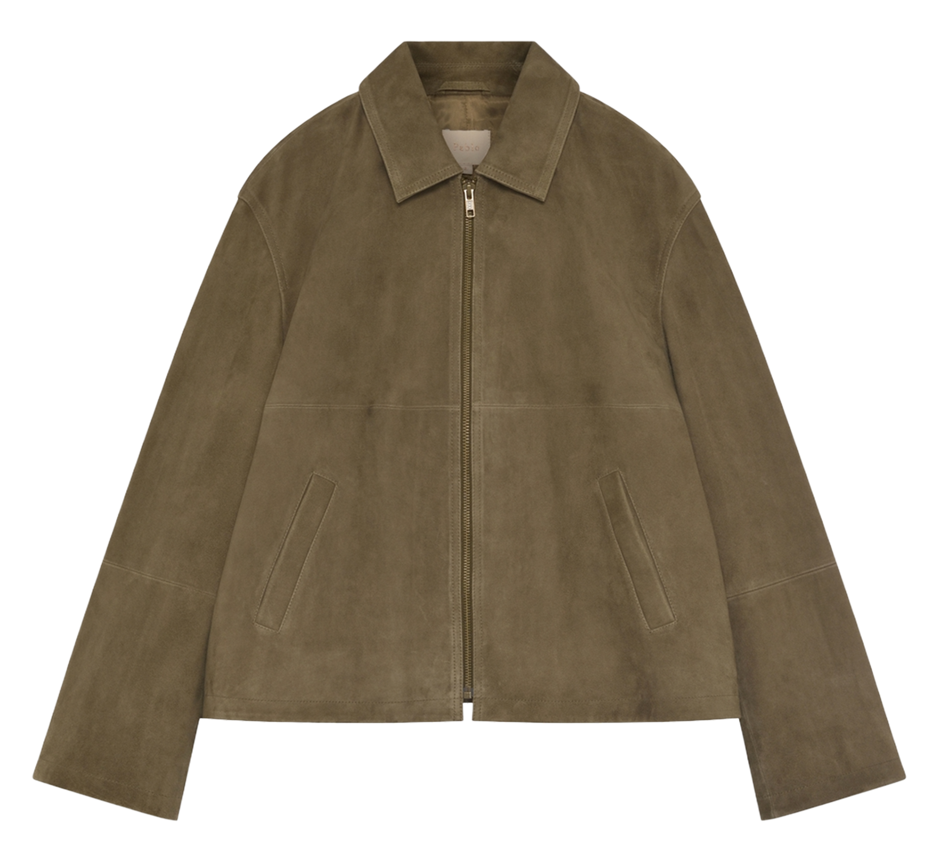 Oversized jacket with classic collar in suede leather PABLO Khaki