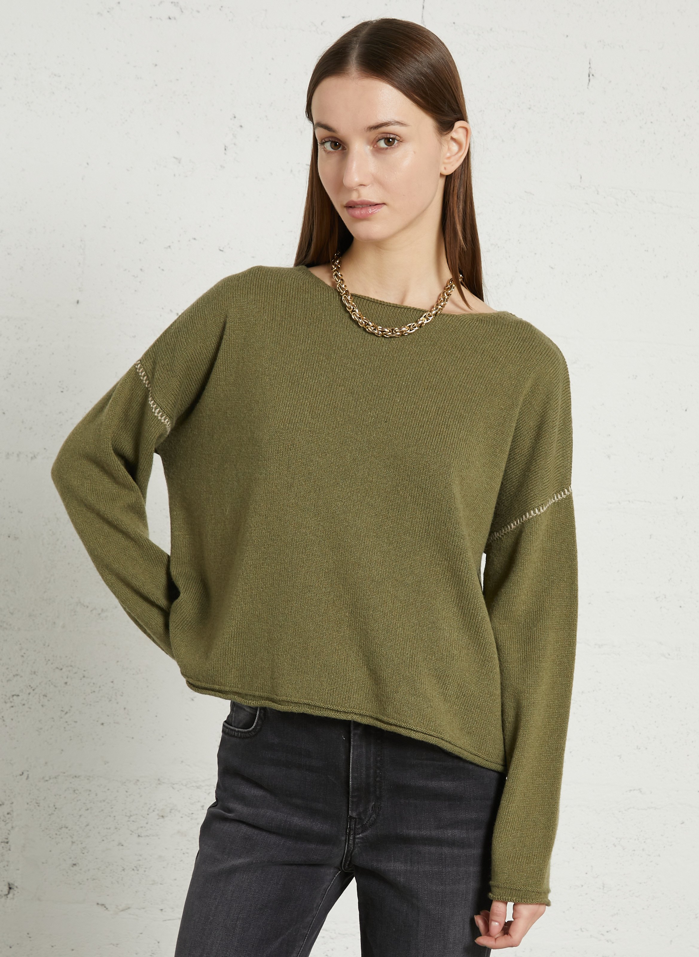 Round-neck cropped sweater MAISON ANJE Khaki
