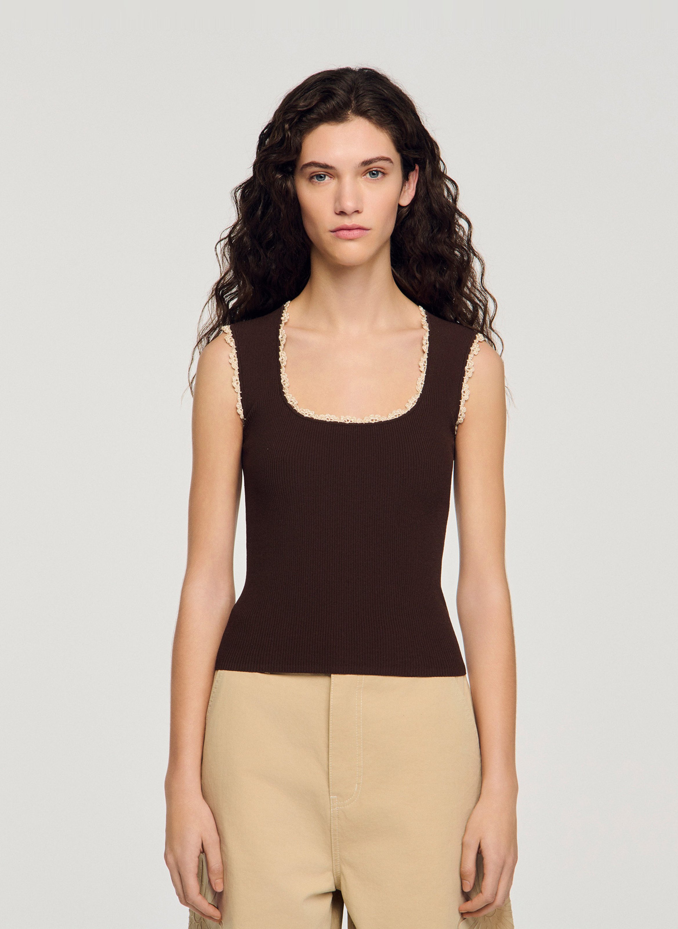 Top en maille côtelé SANDRO Marron