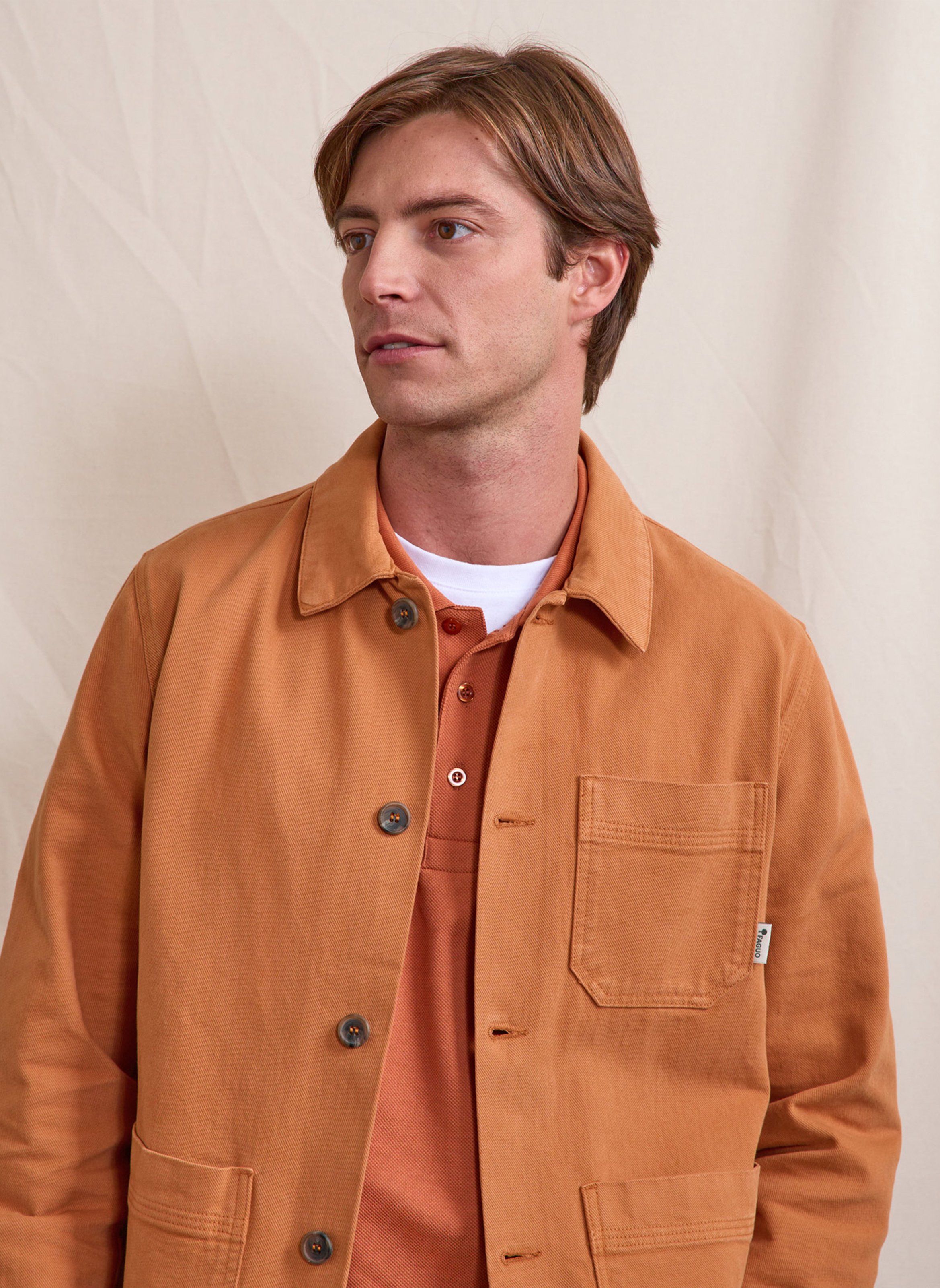 Weite Jacke mit klassischem Kragen aus Baumwollcanvas FAGUO Rot