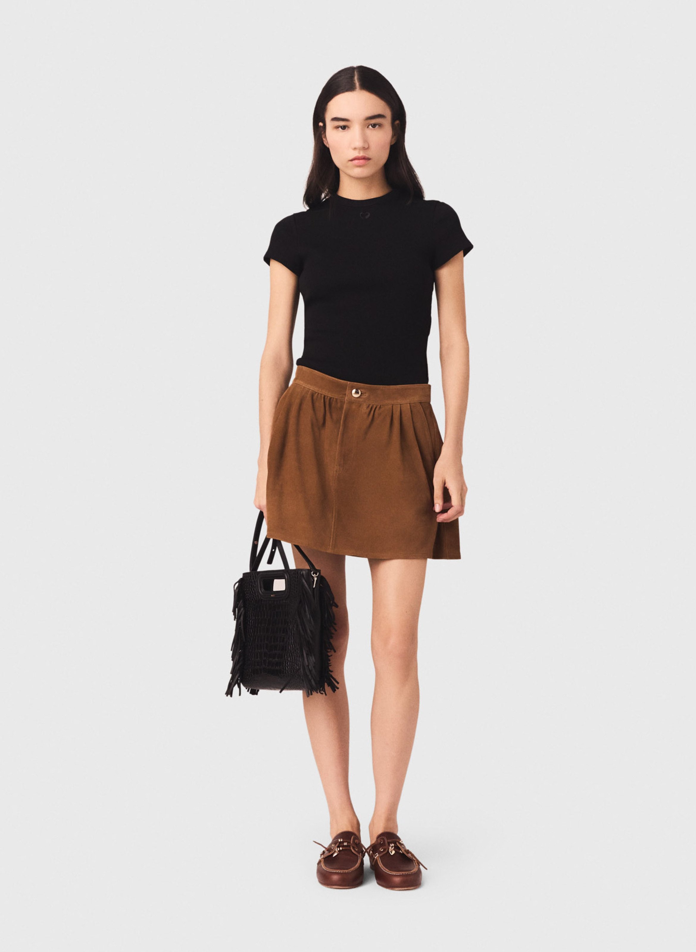 Fitted round neck T-shirt in blended cotton MAJE Black