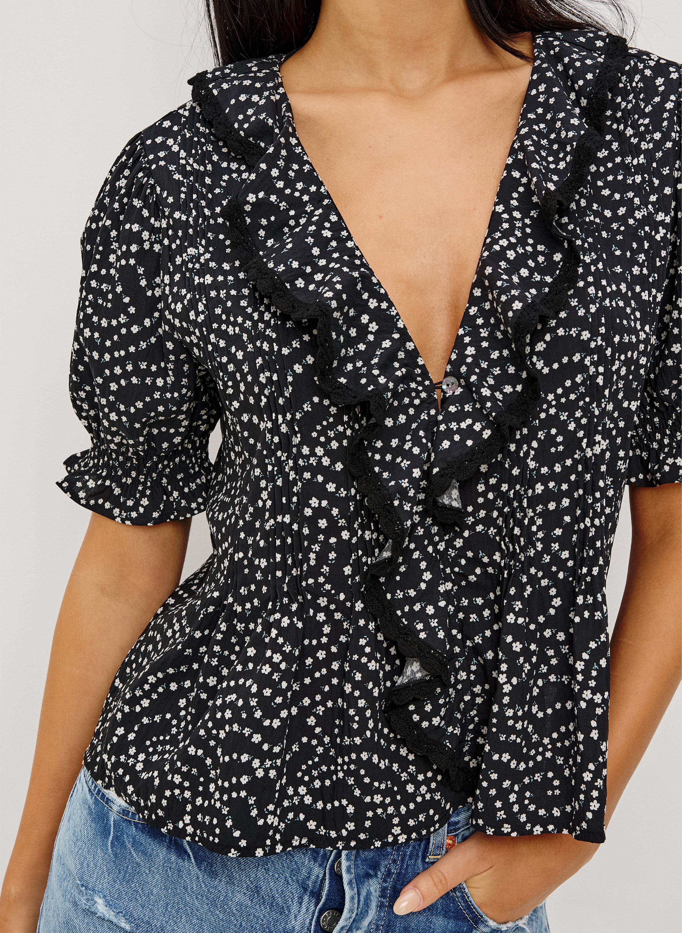 Rechte top met V-hals en print RAILS Zwart